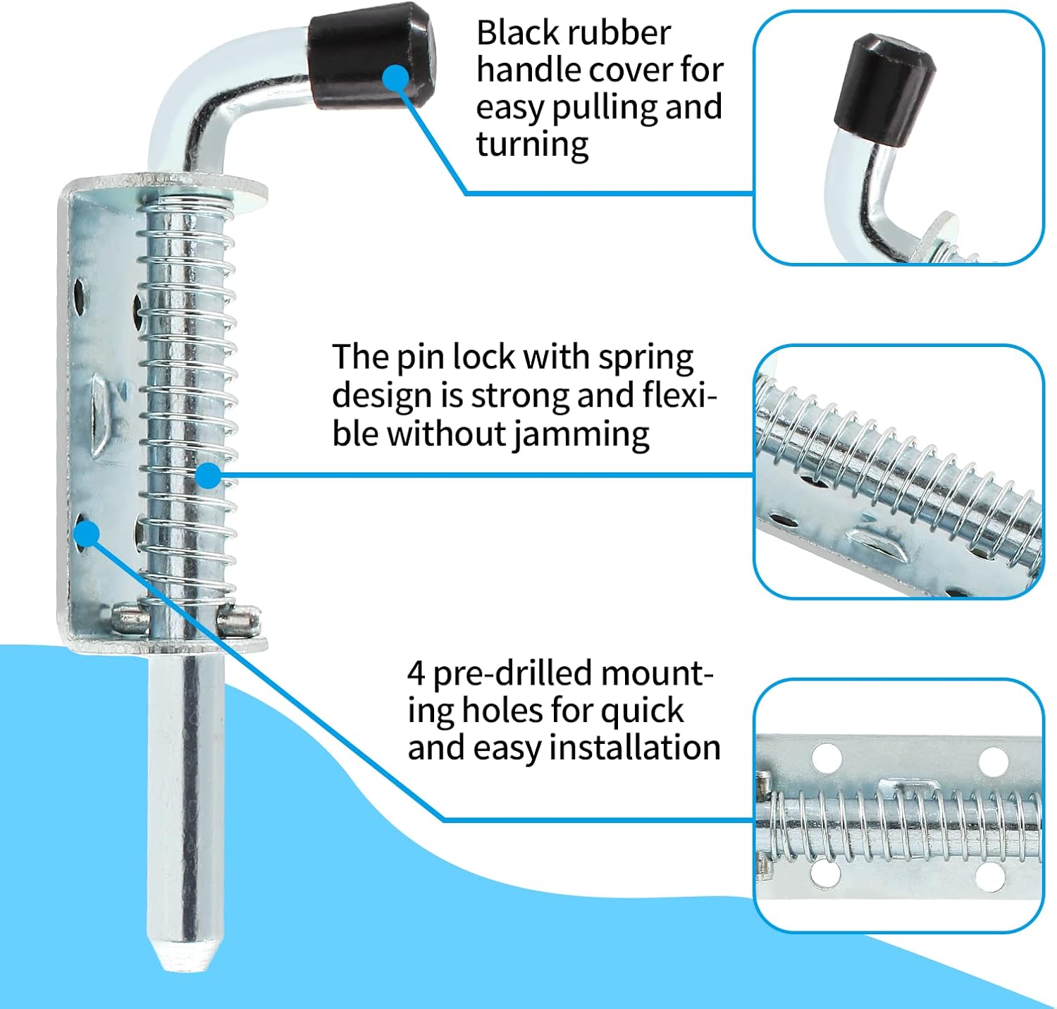 Biaungdo 2 Pcs 5 Inch Spring Loaded Latch Pin, Heavy Duty Carbon Steel Barrel Bolt Latch, Sliding Door Lock for Utility Trailer Gate, Cabinets - Image 3