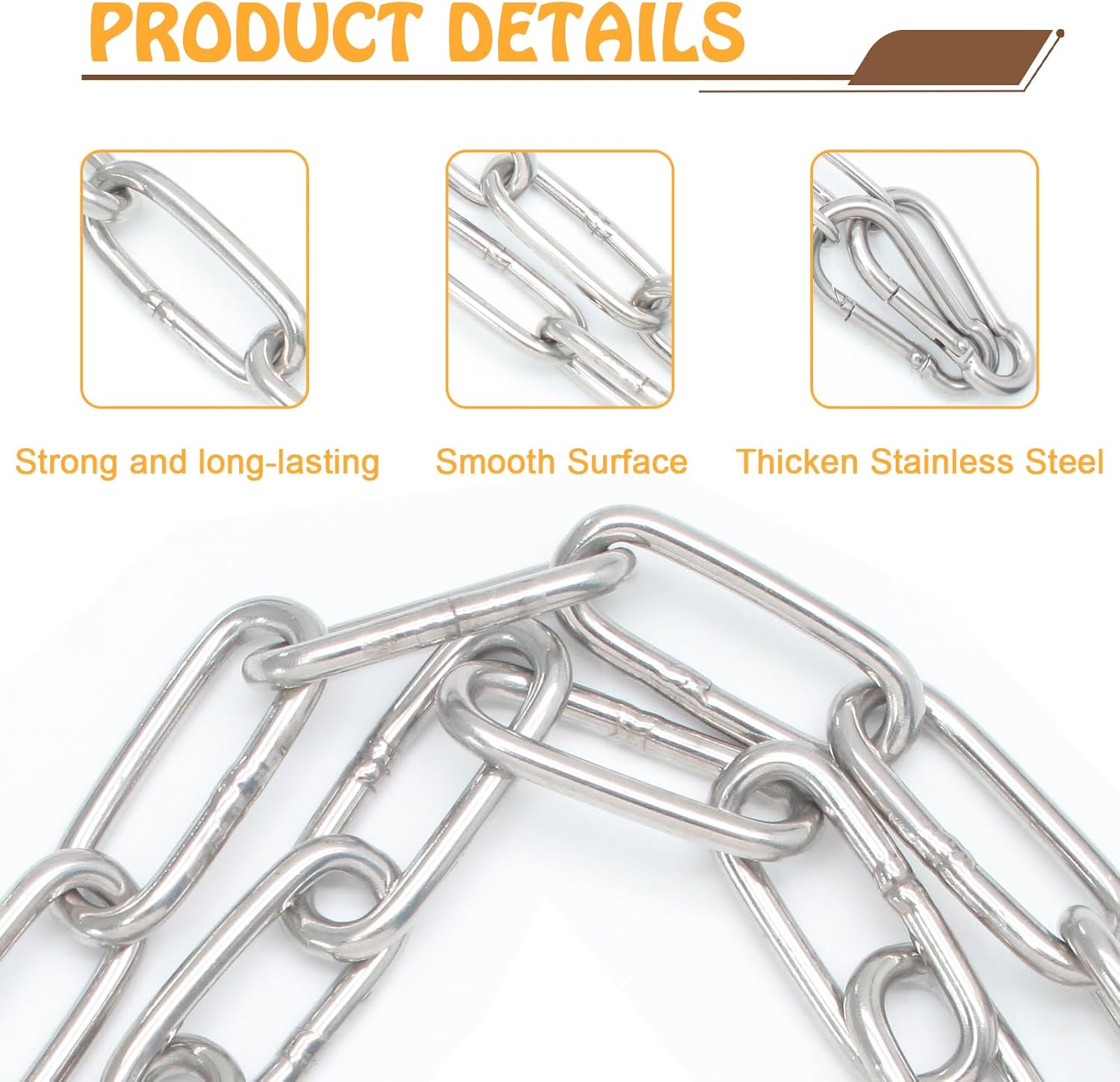 Biaungdo 20 Inch Gate Chain Lock, Chain Link Lock Fence Gate Latch with Carabiner, Stainless Steel Chain Link Gate Lock for Outdoor Fence, Livestock Gate, Yard - Image 3