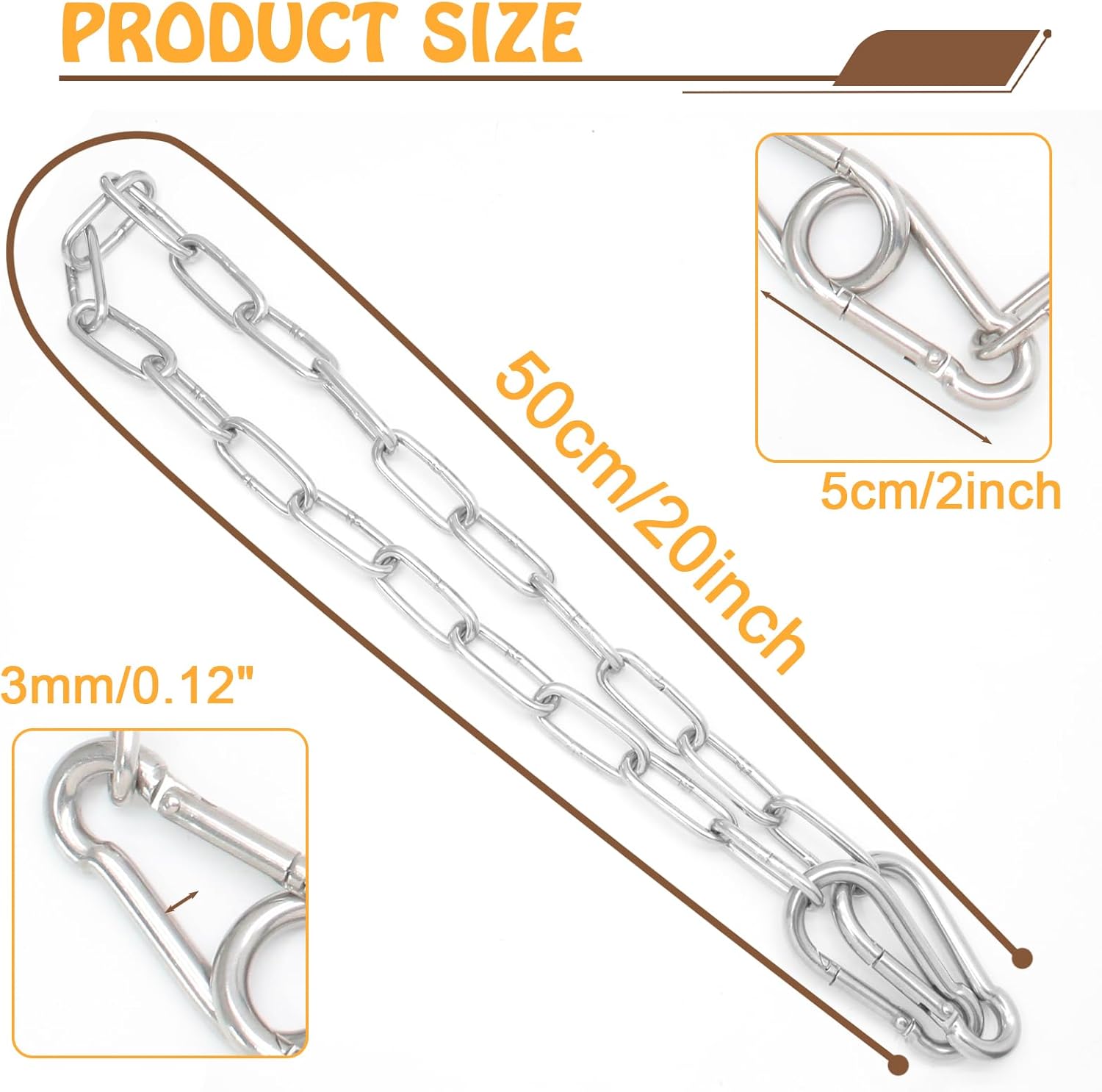 Biaungdo 20 Inch Gate Chain Lock, Chain Link Lock Fence Gate Latch with Carabiner, Stainless Steel Chain Link Gate Lock for Outdoor Fence, Livestock Gate, Yard - Image 4