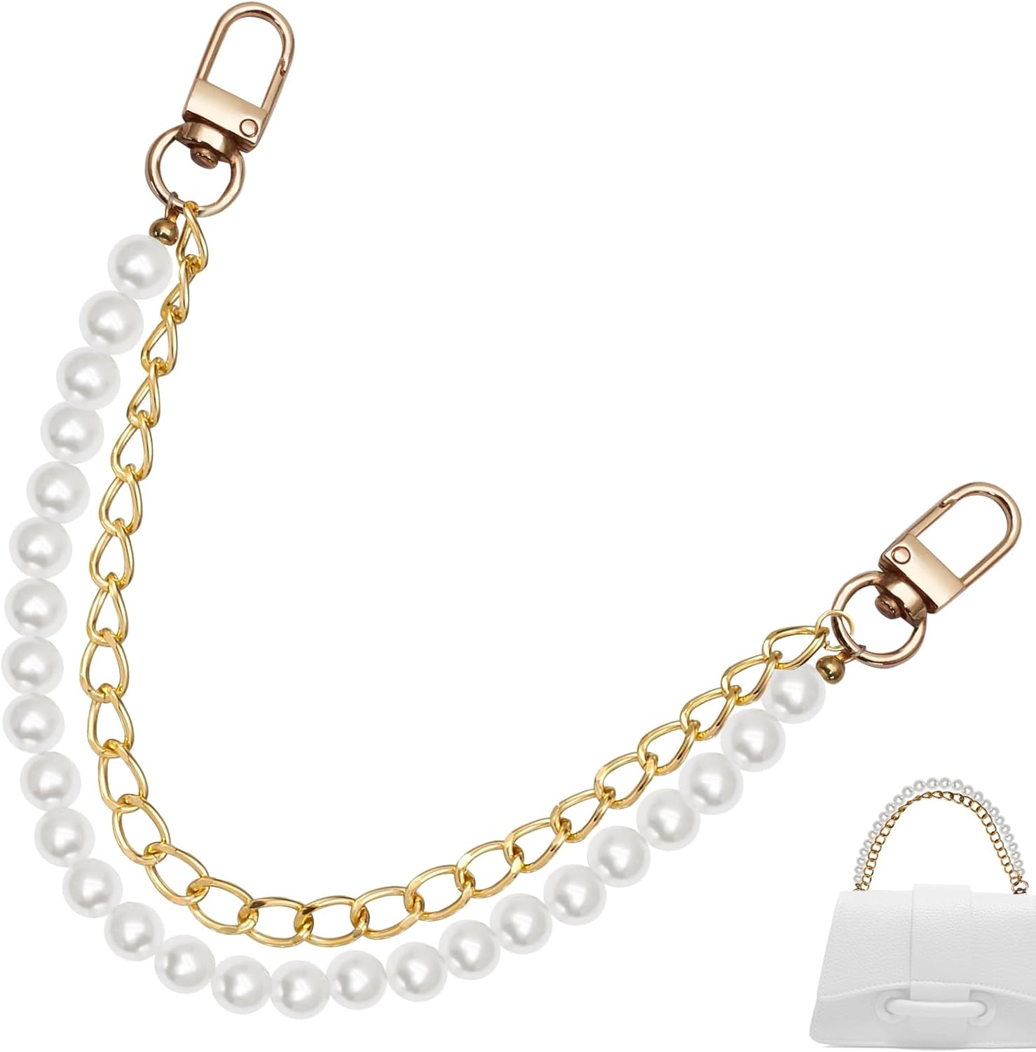 Biaungdo Pearl Purse Chain, Luxury Gold Handbag Straps Replacement, Pearl Bag Charm Chain Strap Short Purse Handles Clutches Handles for DIY Crafts Bags - Image 1