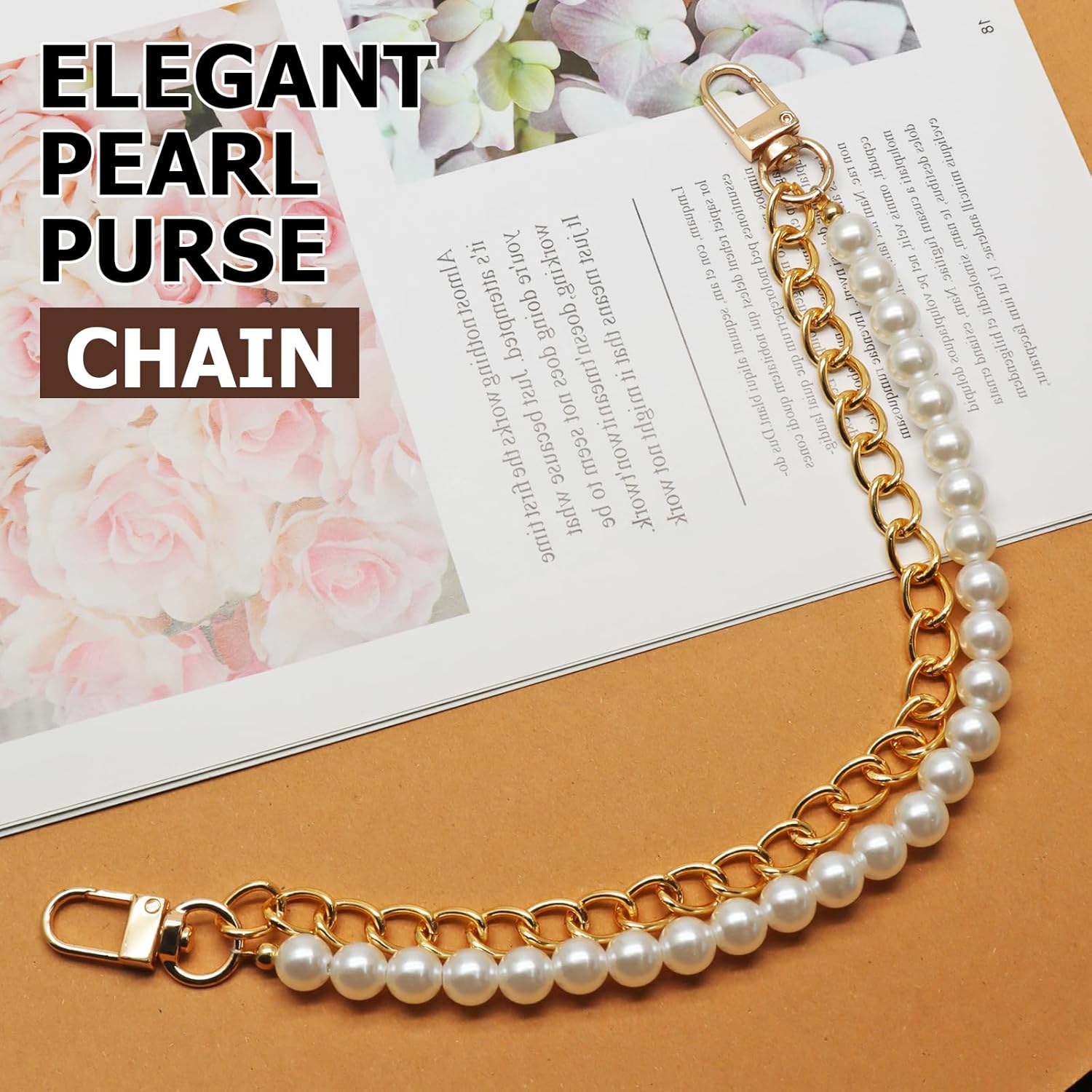 Biaungdo Pearl Purse Chain, Luxury Gold Handbag Straps Replacement, Pearl Bag Charm Chain Strap Short Purse Handles Clutches Handles for DIY Crafts Bags - Image 2