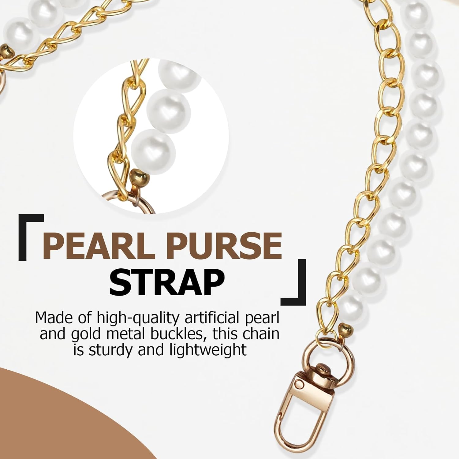 Biaungdo Pearl Purse Chain, Luxury Gold Handbag Straps Replacement, Pearl Bag Charm Chain Strap Short Purse Handles Clutches Handles for DIY Crafts Bags - Image 3