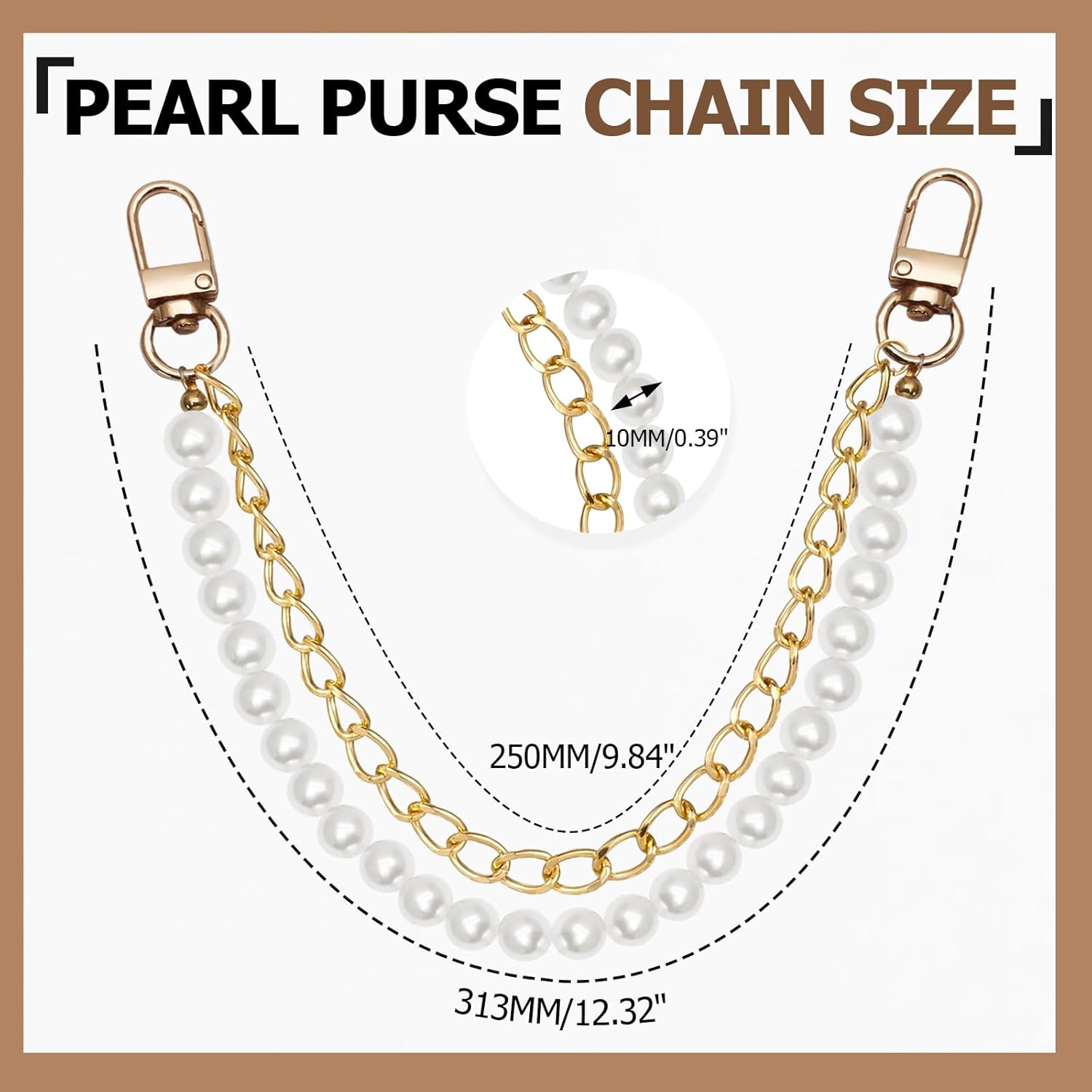 Biaungdo Pearl Purse Chain, Luxury Gold Handbag Straps Replacement, Pearl Bag Charm Chain Strap Short Purse Handles Clutches Handles for DIY Crafts Bags - Image 5