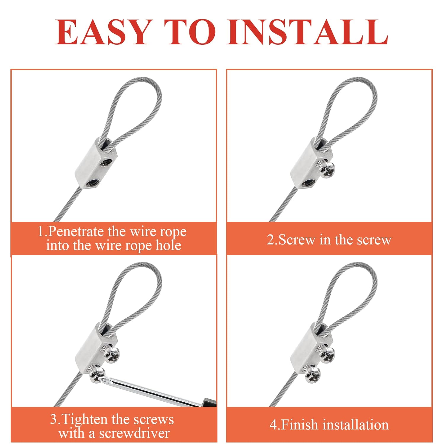 Biaungdo 12 Pcs Stainless Steel Wire Rope Cable Clamp, Adjustable New Upgrade Double Hole Wire Rope Clamp Fastener - Image 4