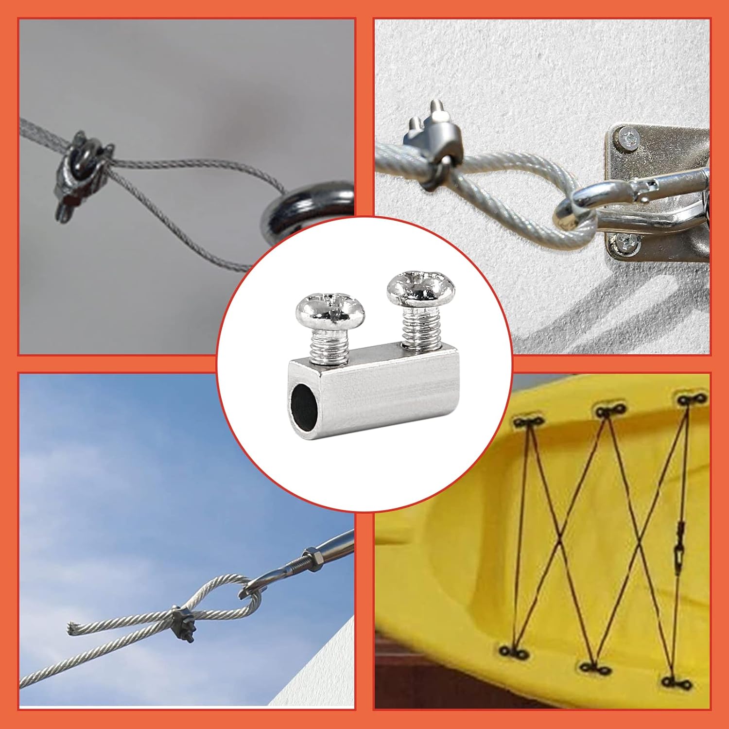 Biaungdo 12 Pcs Stainless Steel Wire Rope Cable Clamp, Adjustable New Upgrade Double Hole Wire Rope Clamp Fastener - Image 6