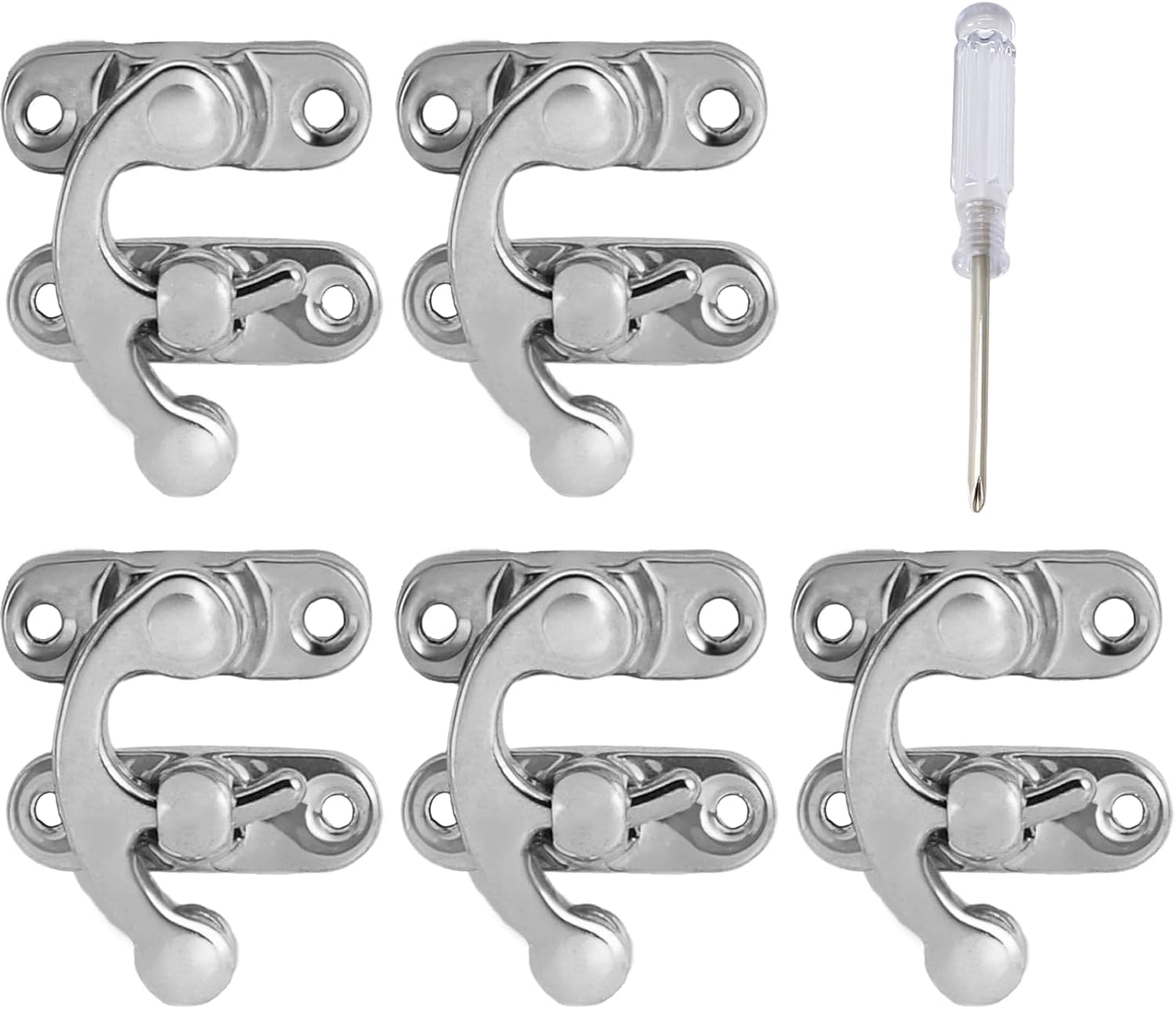Biaungdo 5pcs Retro Vintage Style Swing Bag Clasp Closure Lock Latch for Furniture Wooden Box Jewelry Case Silver Tone with Mounting Screw & Screwdriver, 33 x 29 mm - Image 1