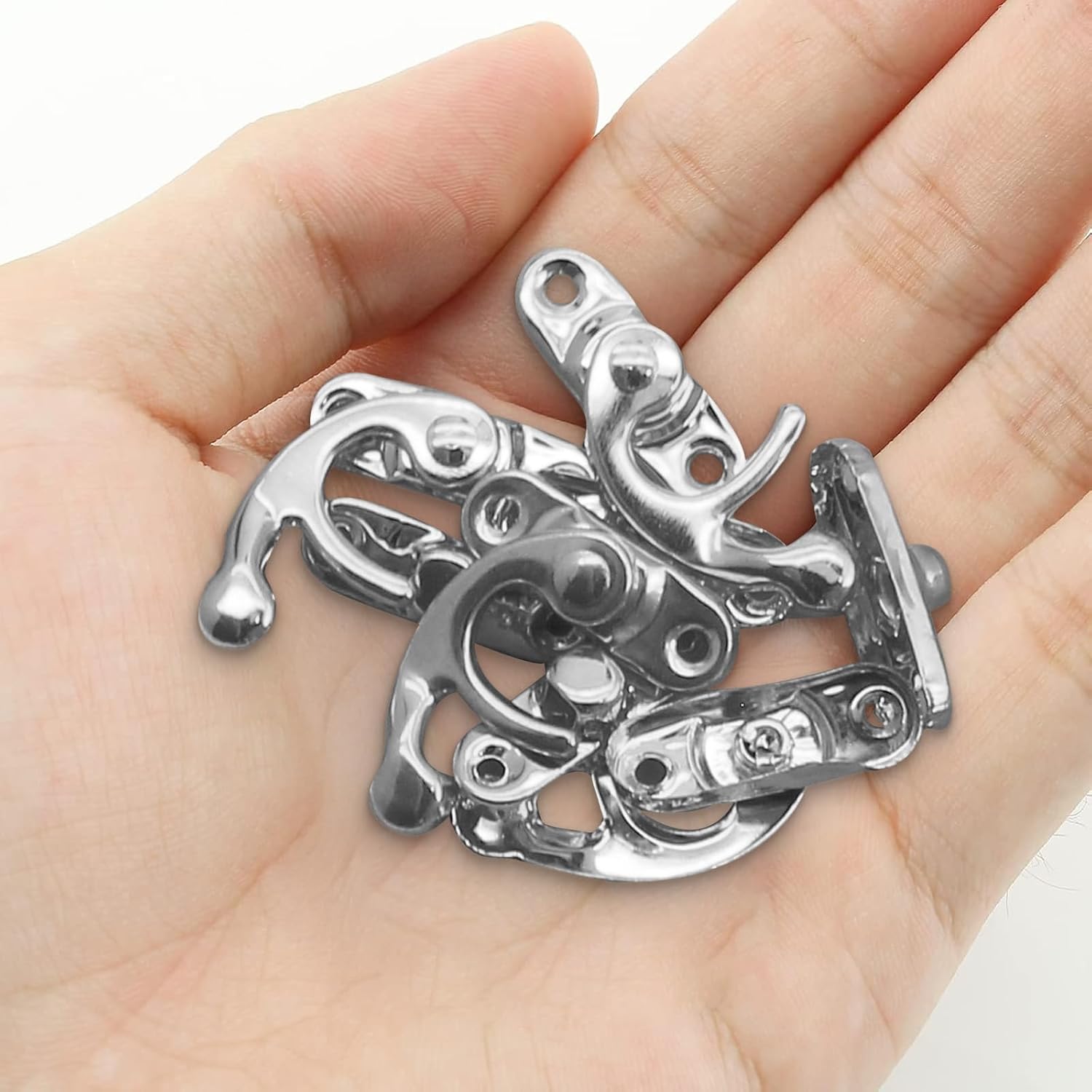 Biaungdo 5pcs Retro Vintage Style Swing Bag Clasp Closure Lock Latch for Furniture Wooden Box Jewelry Case Silver Tone with Mounting Screw & Screwdriver, 33 x 29 mm - Image 5