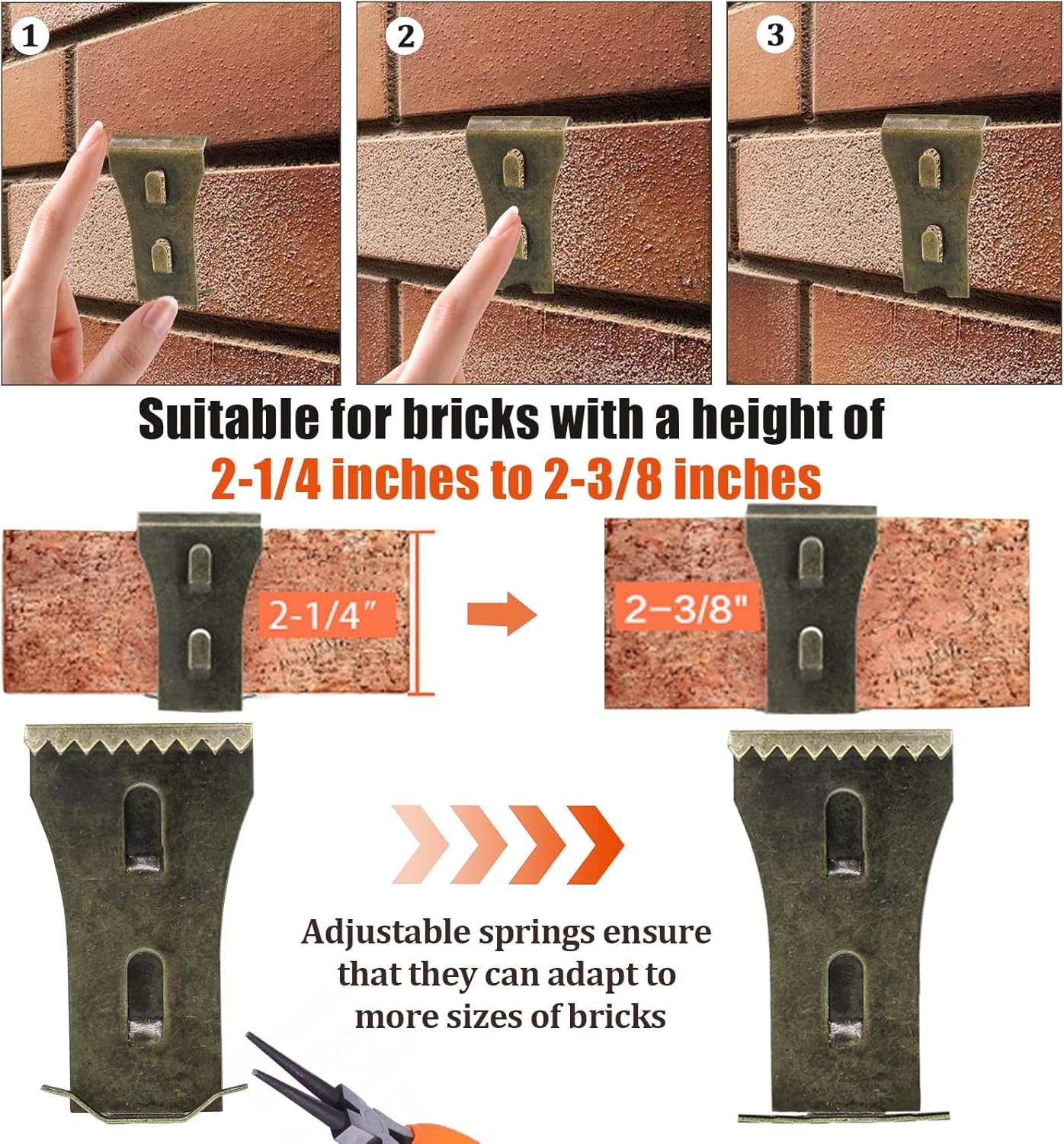 Biaungdo 6 Pcs Brick Wall Clips, Steel Brick Hook Clips, Heavy Duty Brick Hanger for Hanging Outdoors, Metal Brick Wall Hangers Outside Home Decor for 2-1/4 to 2-3/8 inches Bricks(Red Bronze) - Image 2