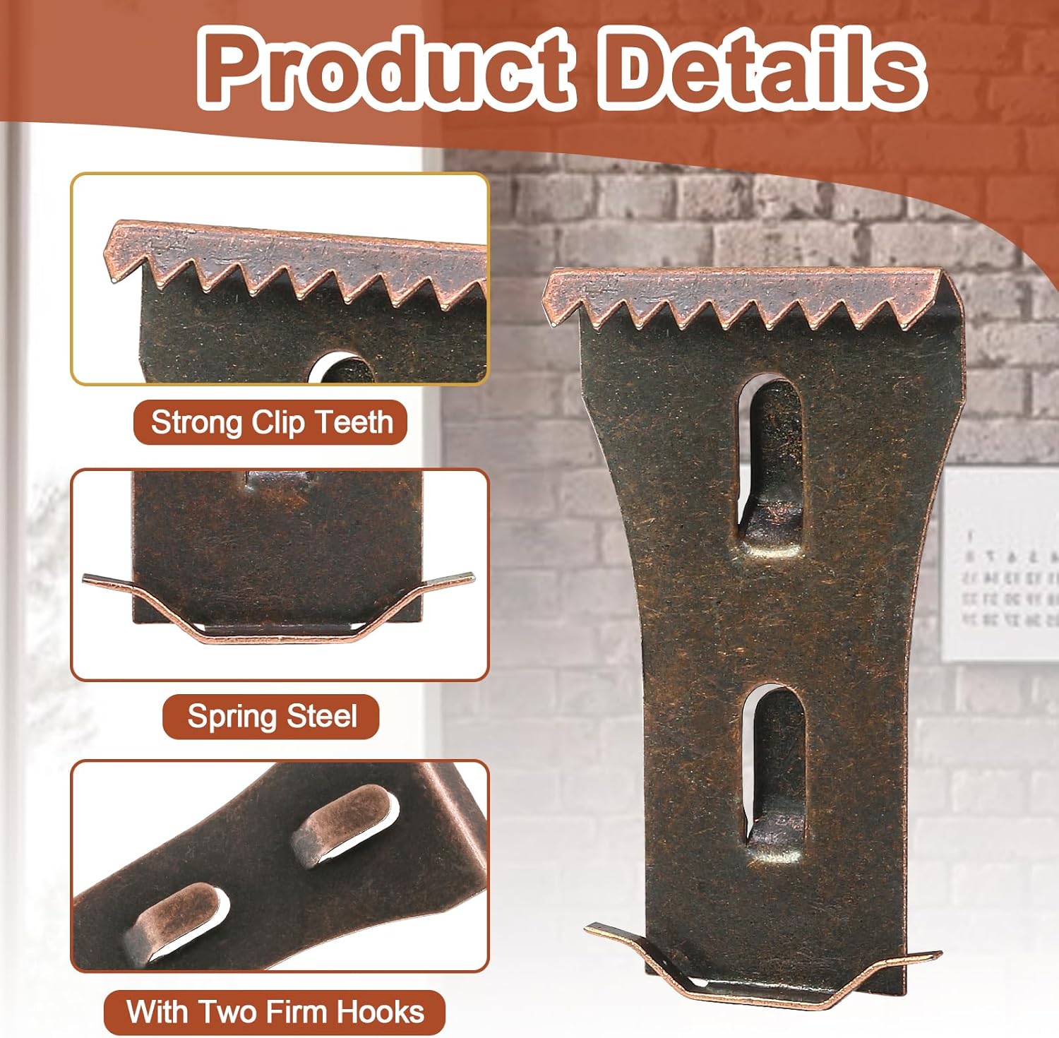 Biaungdo 6 Pcs Brick Wall Clips, Steel Brick Hook Clips, Heavy Duty Brick Hanger for Hanging Outdoors, Metal Brick Wall Hangers Outside Home Decor for 2-1/4 to 2-3/8 inches Bricks(Red Bronze) - Image 4