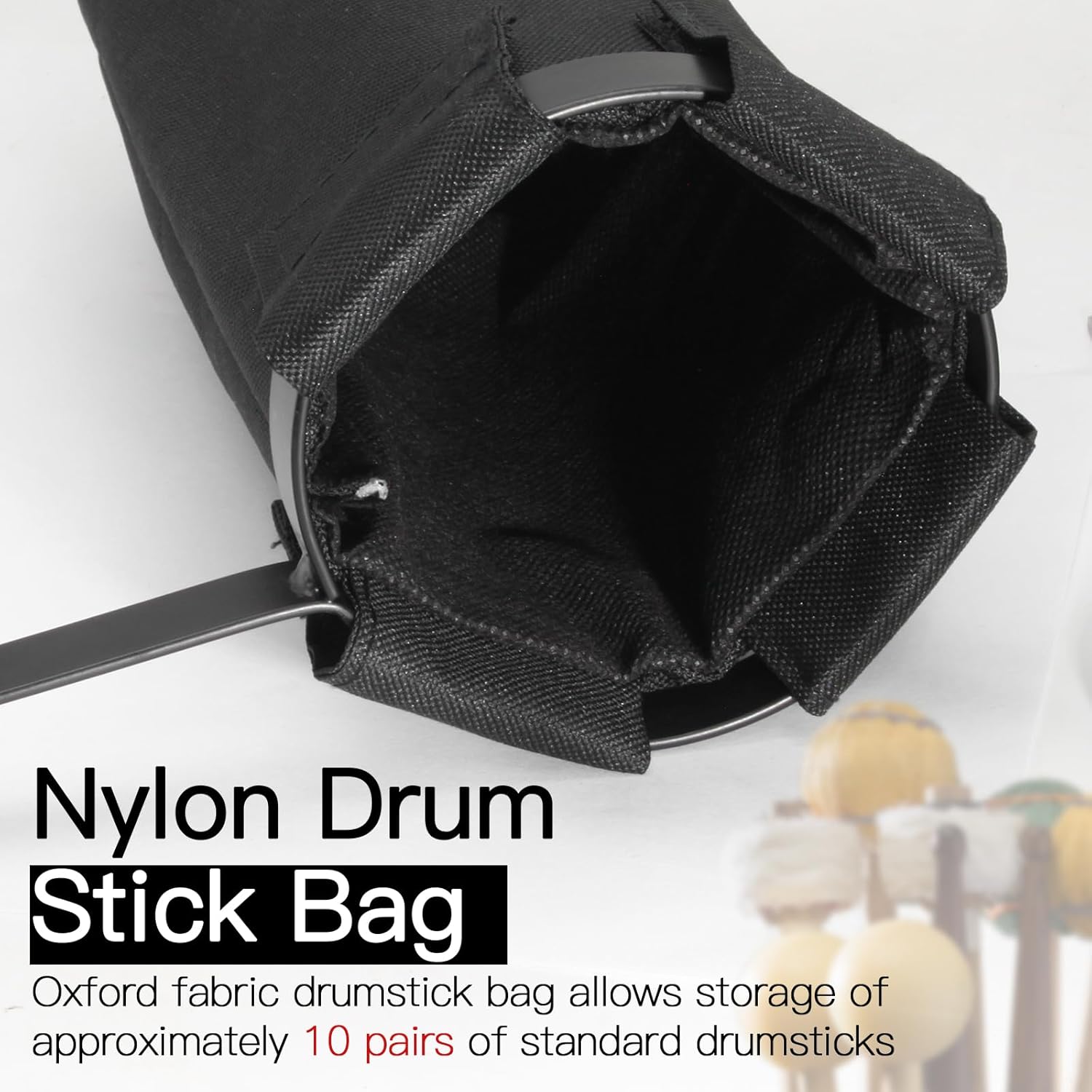 Biaungdo Drum Stick Holder for Drum Set, Removable Nylon Drumstick Bag Holder with Clamp-On Lockable Aluminum Clamp for Drumsticks Mallets, Up to 10 Pairs of Sticks - Image 3