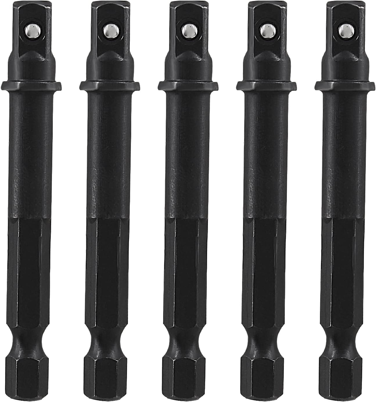 Biaungdo Square Socket Bit Adapter, 5 Pcs 1/4 Hex Impact Socket Extension Socket Driver Bits Set Impact Socket Adapter for Automotive DIY Drills(1/4 Hex Shank, Black) - Image 1