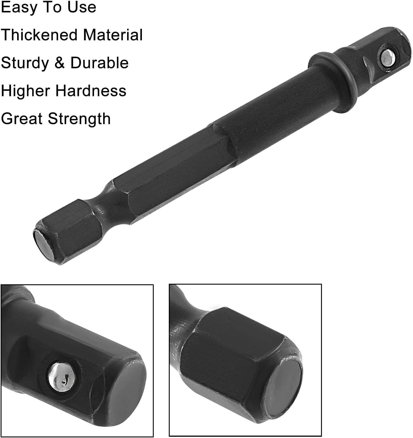 Biaungdo Square Socket Bit Adapter, 5 Pcs 1/4 Hex Impact Socket Extension Socket Driver Bits Set Impact Socket Adapter for Automotive DIY Drills(1/4 Hex Shank, Black) - Image 4