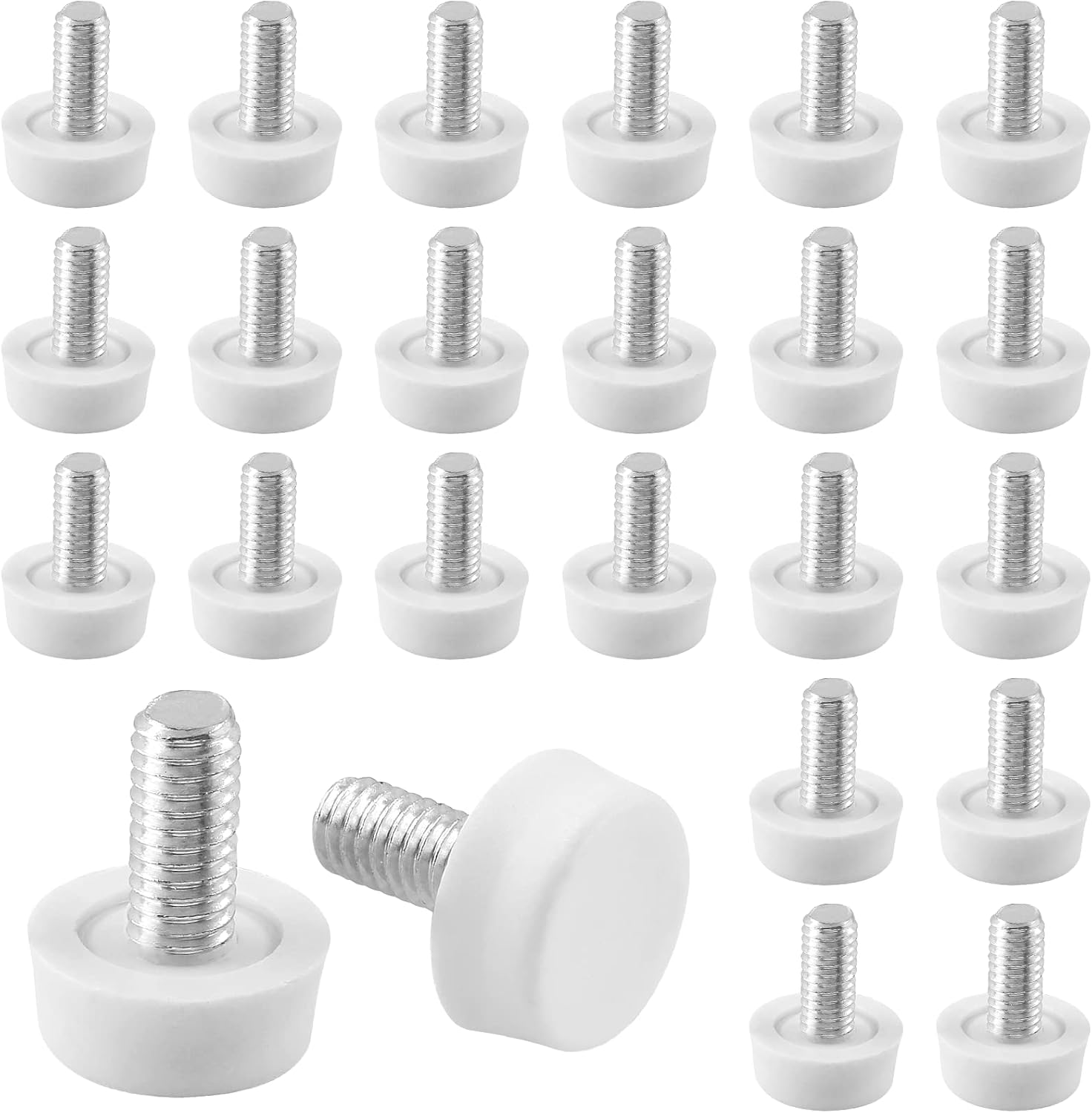 Biaungdo 24 Pcs Adjustable Furniture Levelers, M6x15 mm Ajustable Leveling Feet Screw On Furniture Glide Foot Levelers for Table, Chair, Cabinet, Furniture Legs, White - Image 1
