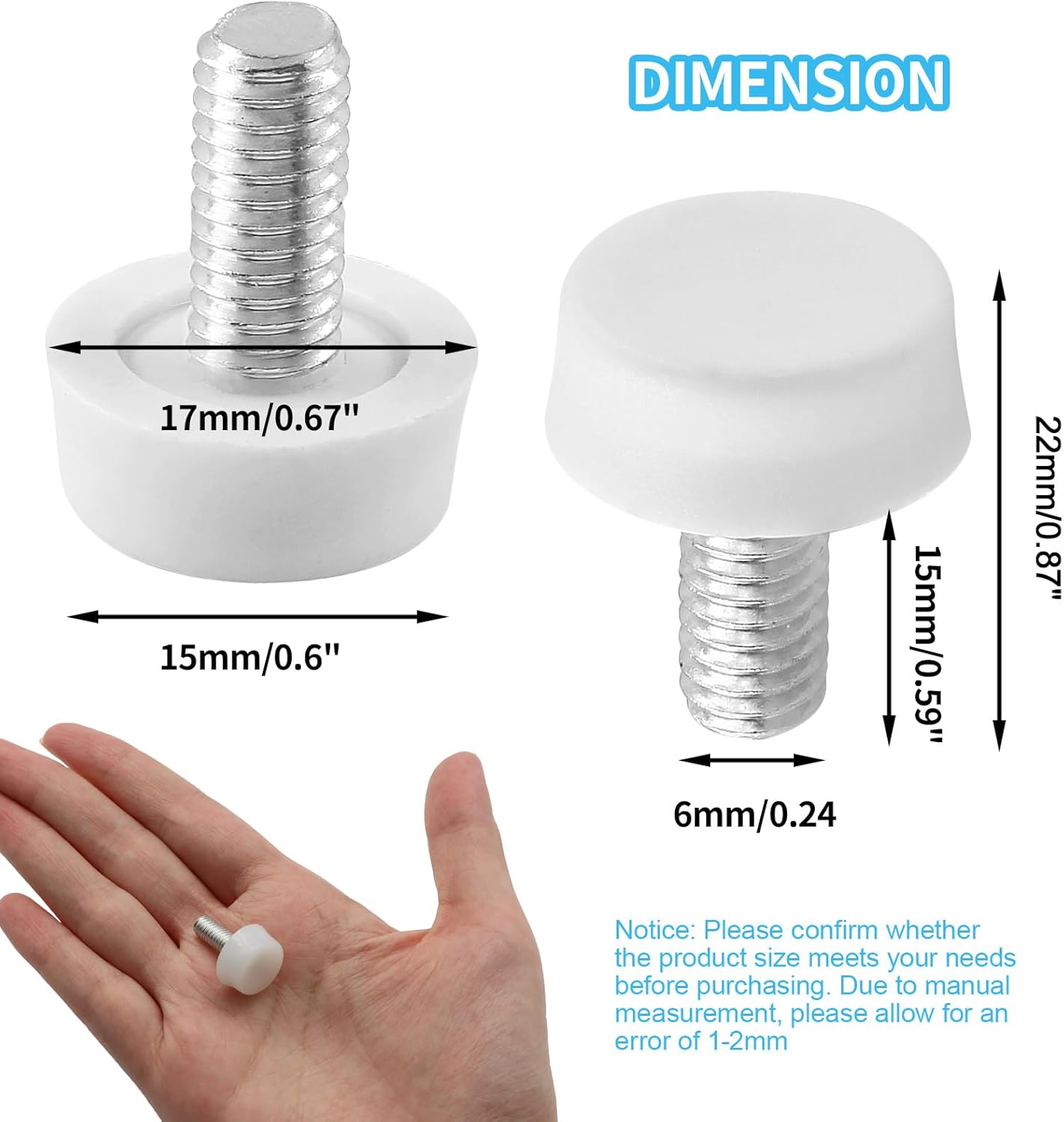 Biaungdo 24 Pcs Adjustable Furniture Levelers, M6x15 mm Ajustable Leveling Feet Screw On Furniture Glide Foot Levelers for Table, Chair, Cabinet, Furniture Legs, White - Image 2