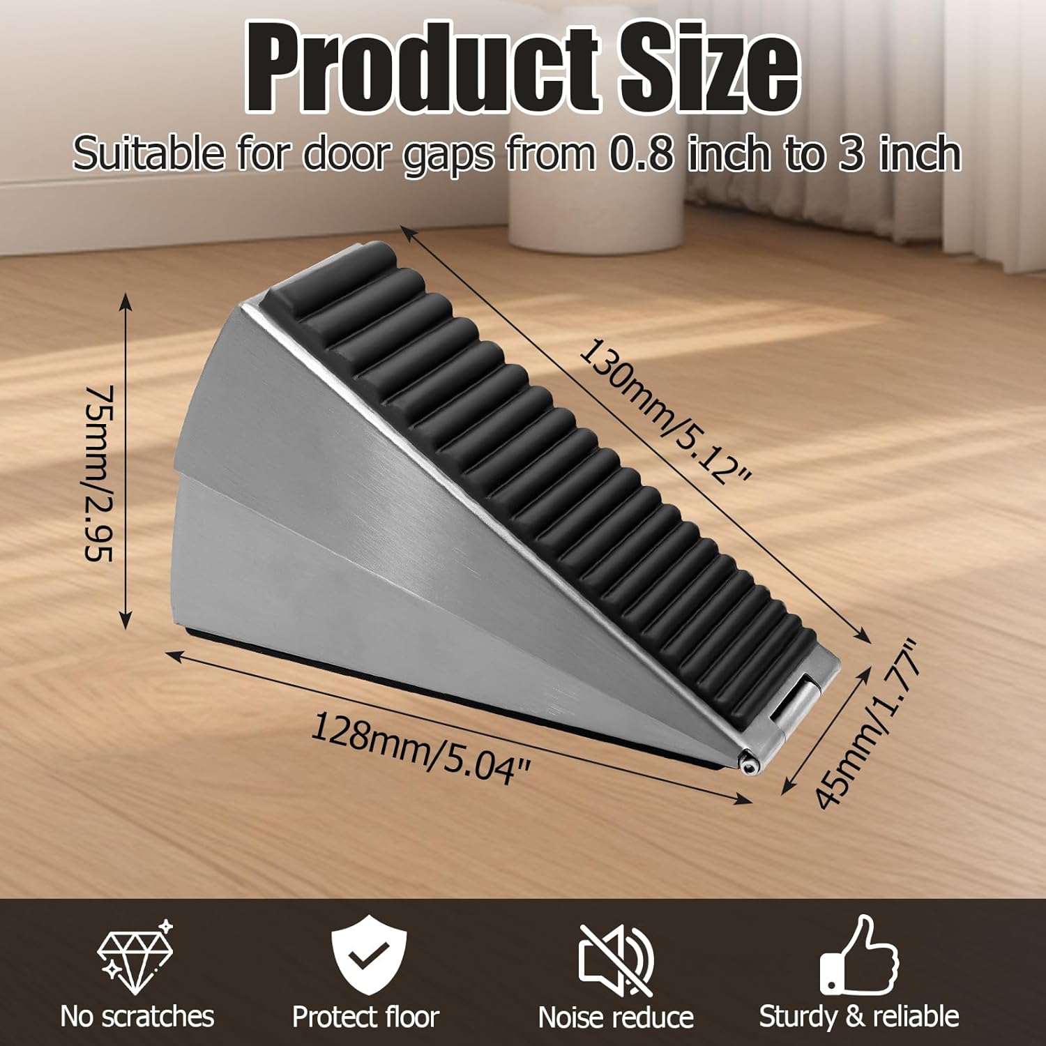Biaungdo 1 Pack Heavy Duty Door Stopper, Up to 3 Inch Tall Adjustable Spring Loaded Large Door Stopper Wedge Stoppers Stainless Steel Doorstop for Bottom of Door(Brushed Nickel) - Image 2