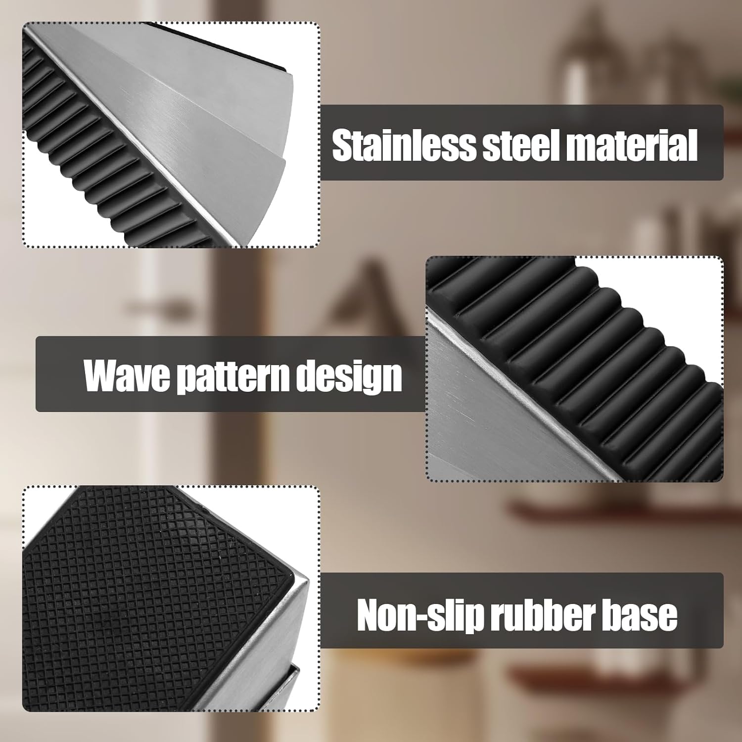 Biaungdo 1 Pack Heavy Duty Door Stopper, Up to 3 Inch Tall Adjustable Spring Loaded Large Door Stopper Wedge Stoppers Stainless Steel Doorstop for Bottom of Door(Brushed Nickel) - Image 4