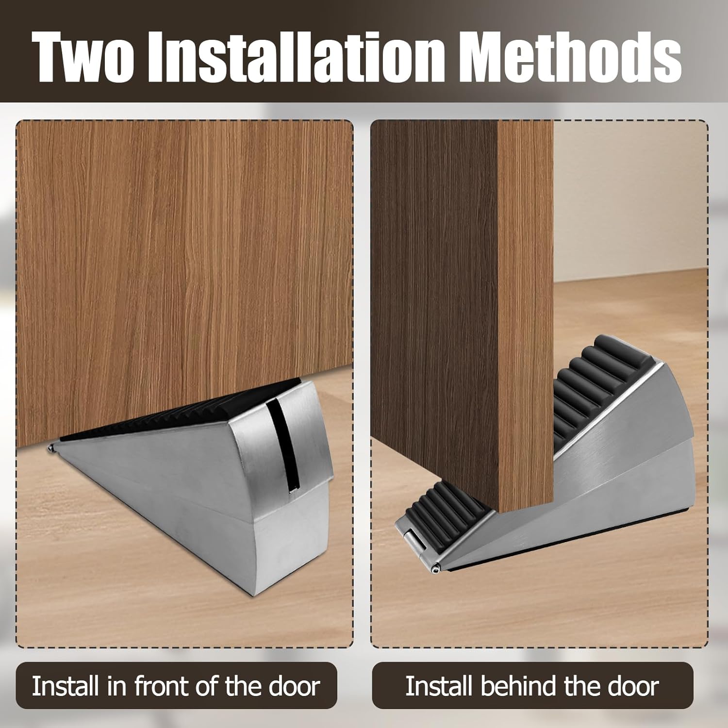 Biaungdo 1 Pack Heavy Duty Door Stopper, Up to 3 Inch Tall Adjustable Spring Loaded Large Door Stopper Wedge Stoppers Stainless Steel Doorstop for Bottom of Door(Brushed Nickel) - Image 5