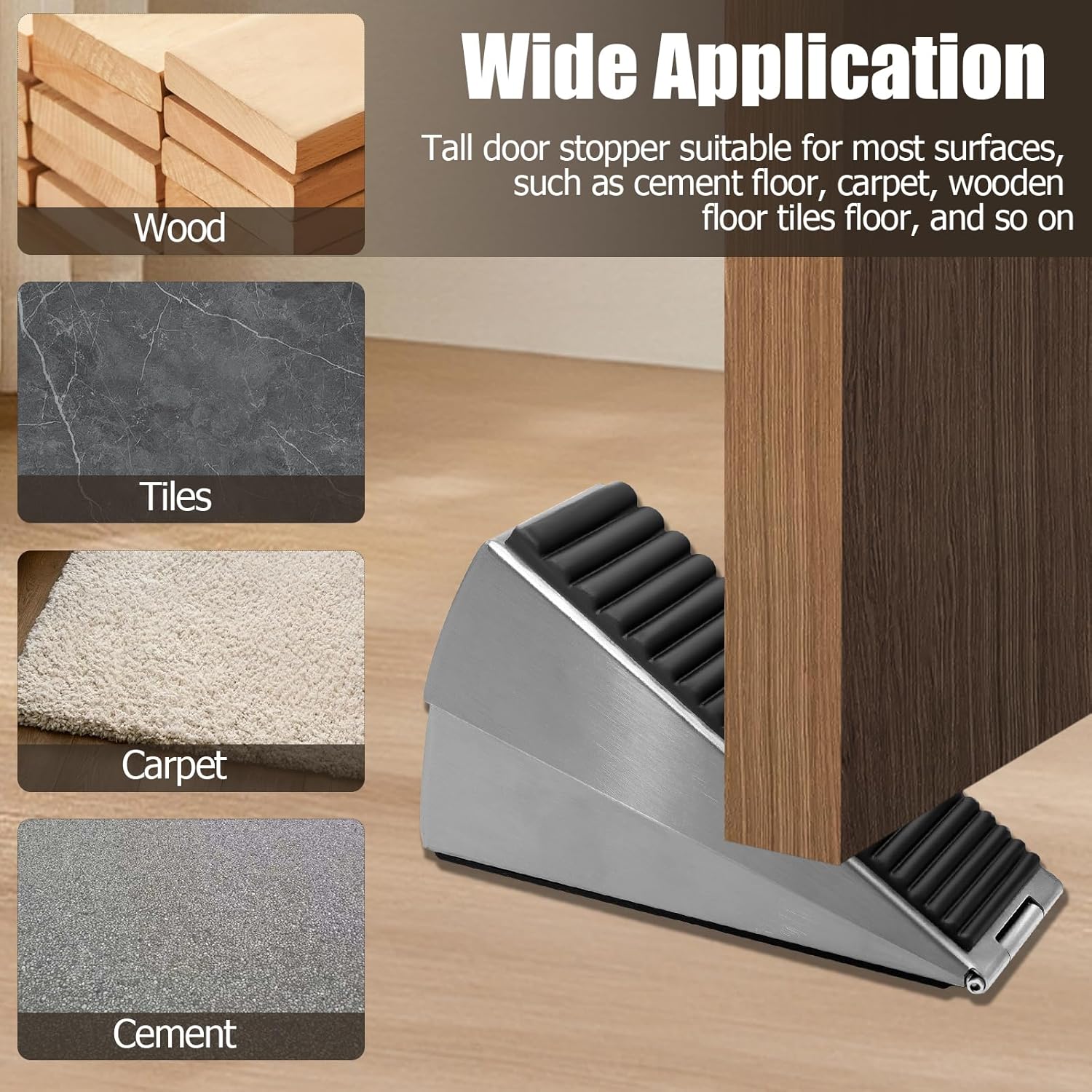 Biaungdo 1 Pack Heavy Duty Door Stopper, Up to 3 Inch Tall Adjustable Spring Loaded Large Door Stopper Wedge Stoppers Stainless Steel Doorstop for Bottom of Door(Brushed Nickel) - Image 6