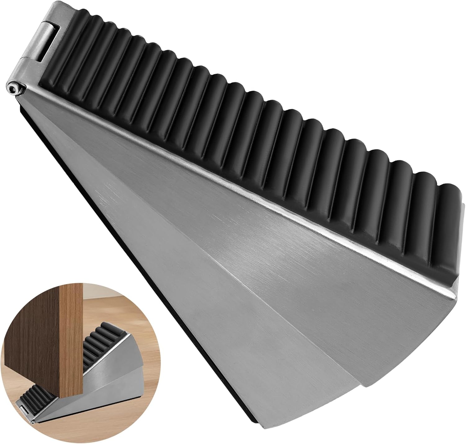 Biaungdo 1 Pack Heavy Duty Door Stopper, Up to 3 Inch Tall Adjustable Spring Loaded Large Door Stopper Wedge Stoppers Stainless Steel Doorstop for Bottom of Door(Brushed Nickel) - Image 7