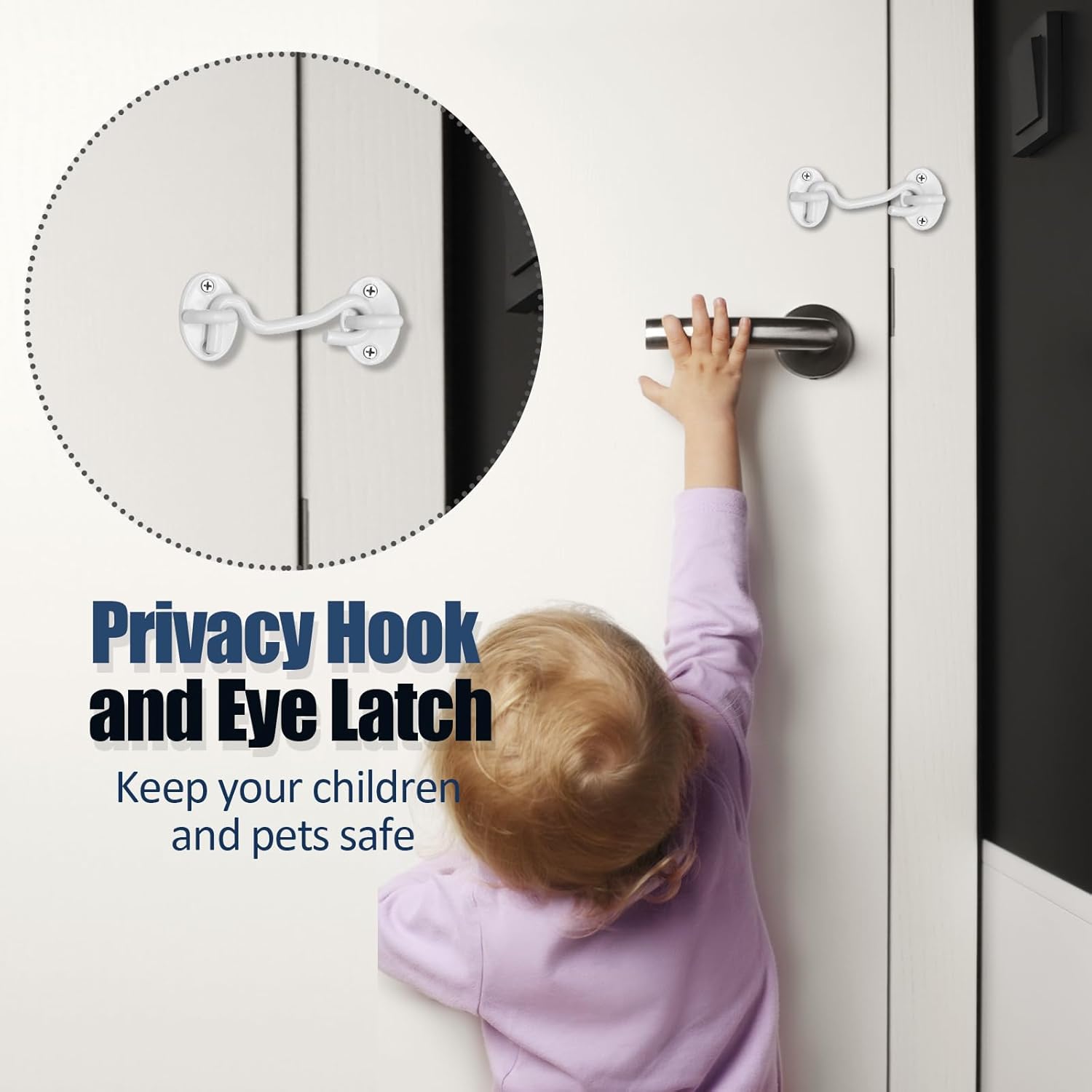 Biaungdo Heavy Duty Hook and Eye Latch, 3 Inch White Privacy Hook Barn Door Lock Easy Lock, Stainless Steel Gate Latch for Doors/Windows/Sheds/Gates/Fences/Closets/Cabinets, 1 Pack - Image 5