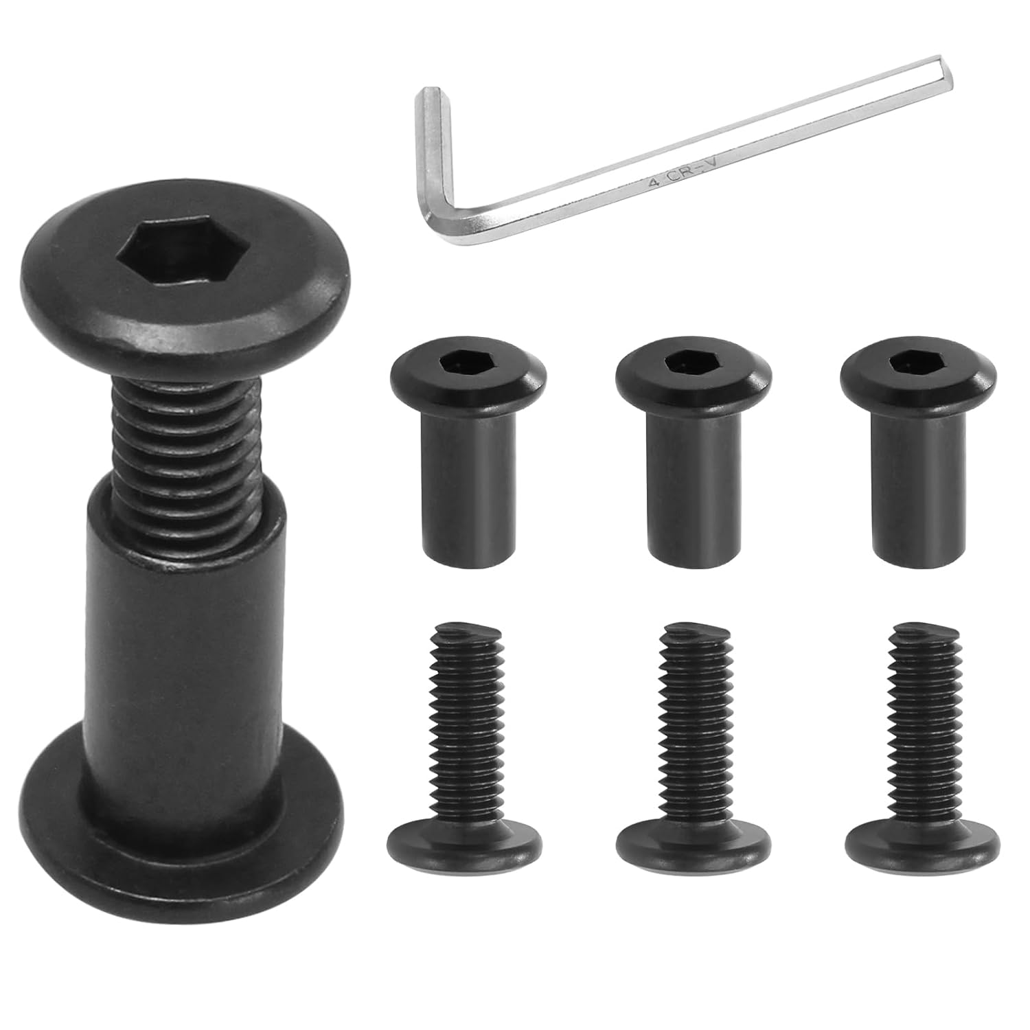 Biaungdo 15 Sets M6x16mm Hex Drive Socket Cap Bolt, Black Furniture Joint Connector Bolts Cap Nuts M6 Binding Post Countersunk Screw Barrel Nuts Assortment Kit with Allen Wrench for Furniture, Belt - Image 1
