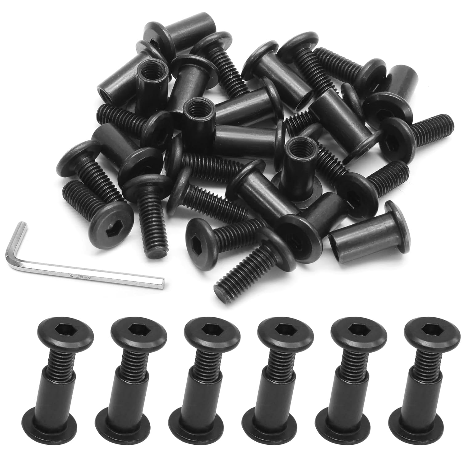 Biaungdo 15 Sets M6x16mm Hex Drive Socket Cap Bolt, Black Furniture Joint Connector Bolts Cap Nuts M6 Binding Post Countersunk Screw Barrel Nuts Assortment Kit with Allen Wrench for Furniture, Belt - Image 7
