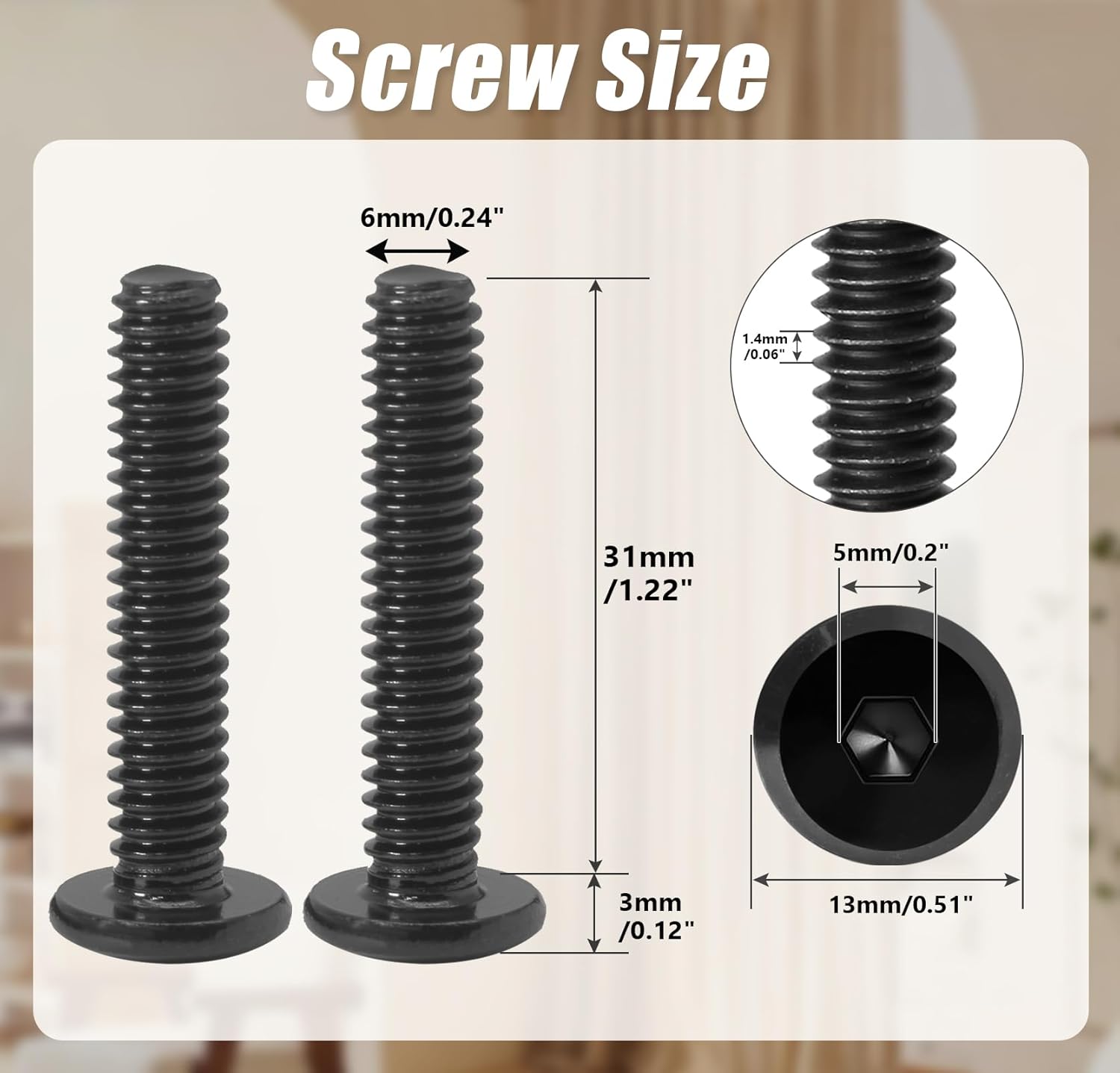 Biaungdo 30 Pcs Flat Head Allen Bolts, 1/4-20 x 1-1/4 Inch Black Carbon Steel Socket Cap Screws for Furniture - Image 2