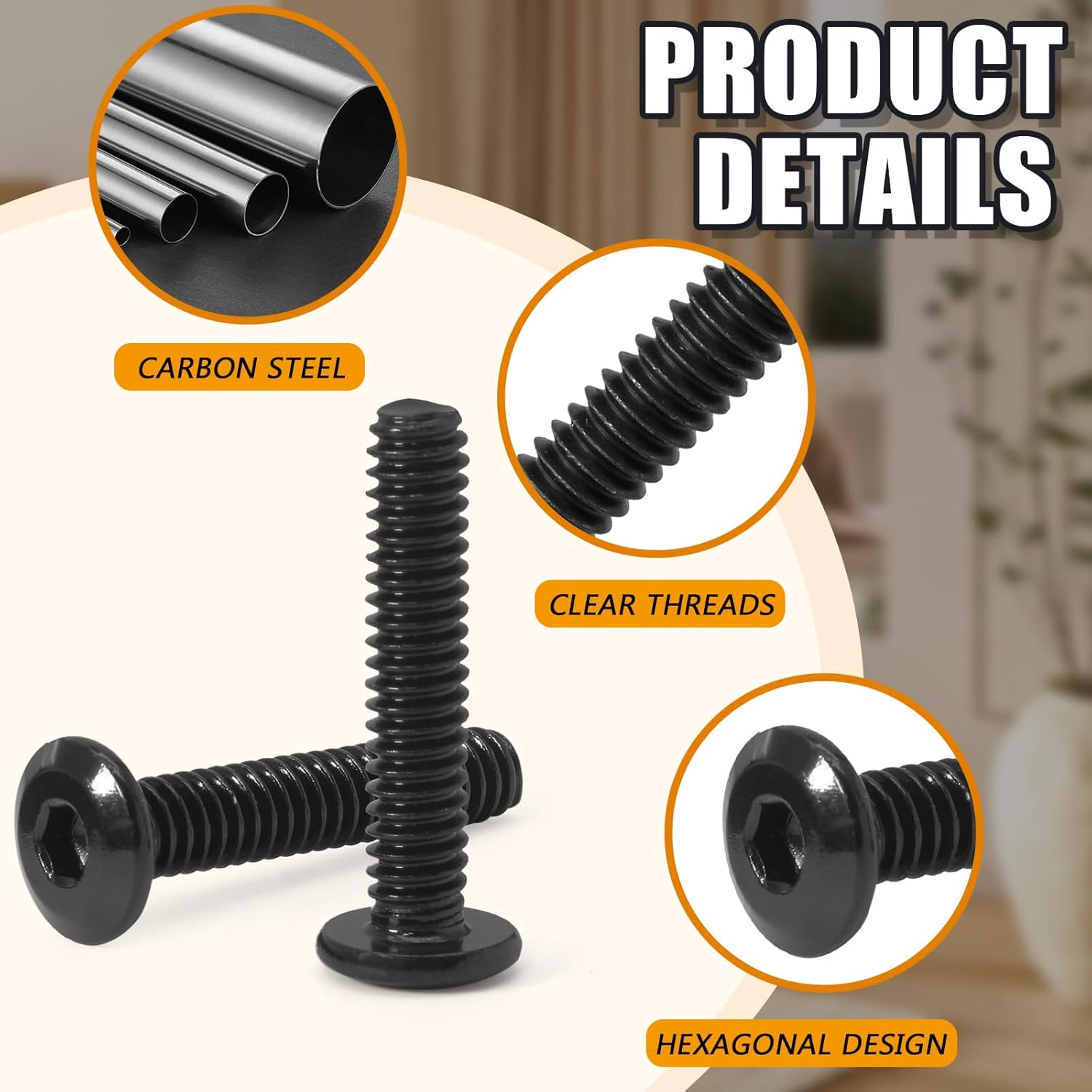 Biaungdo 30 Pcs Flat Head Allen Bolts, 1/4-20 x 1-1/4 Inch Black Carbon Steel Socket Cap Screws for Furniture - Image 4