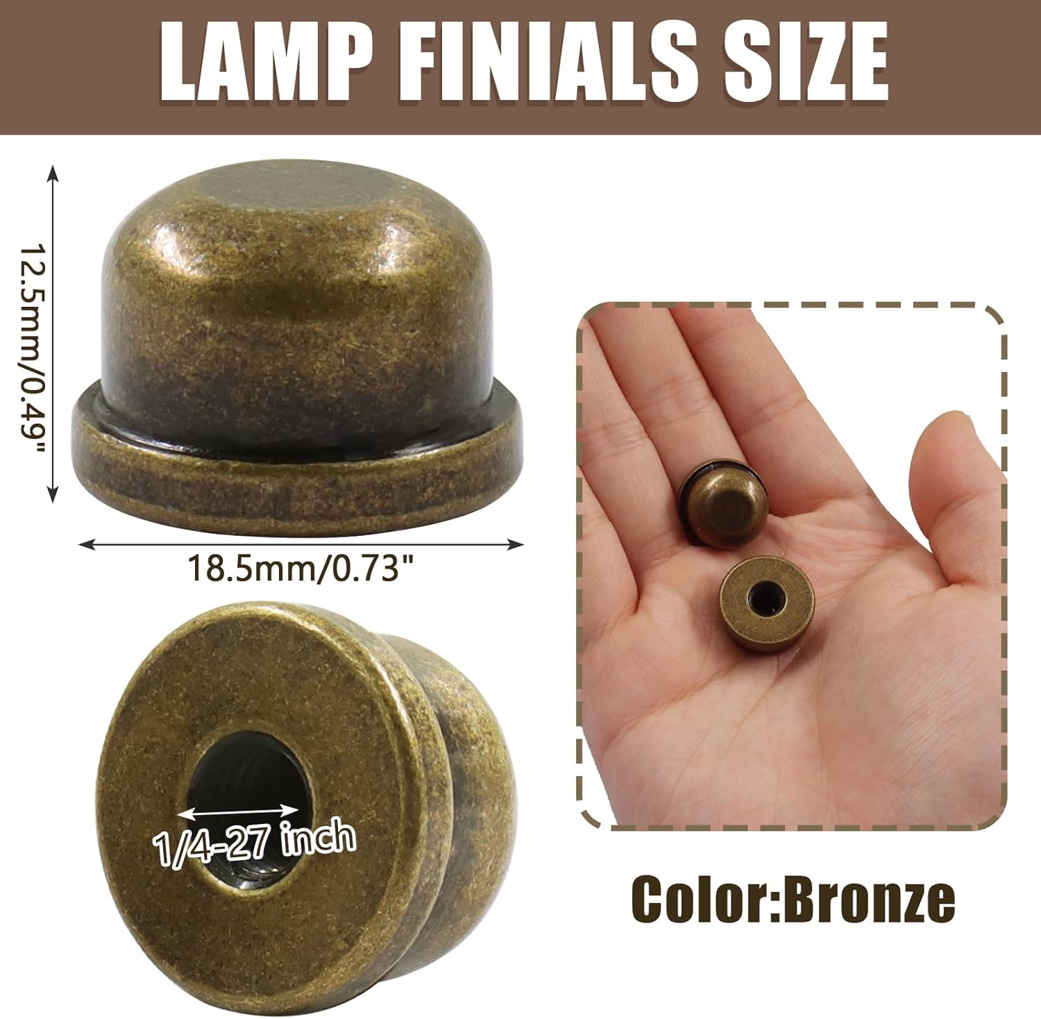 Biaungdo 2 Pack Metal Lamp Finial Cap Knob, Lamp Shade Screw Cap Top Lamps Decoration for Lamps Shade Holder, 1/4-27 Inch, Bronze - Image 3