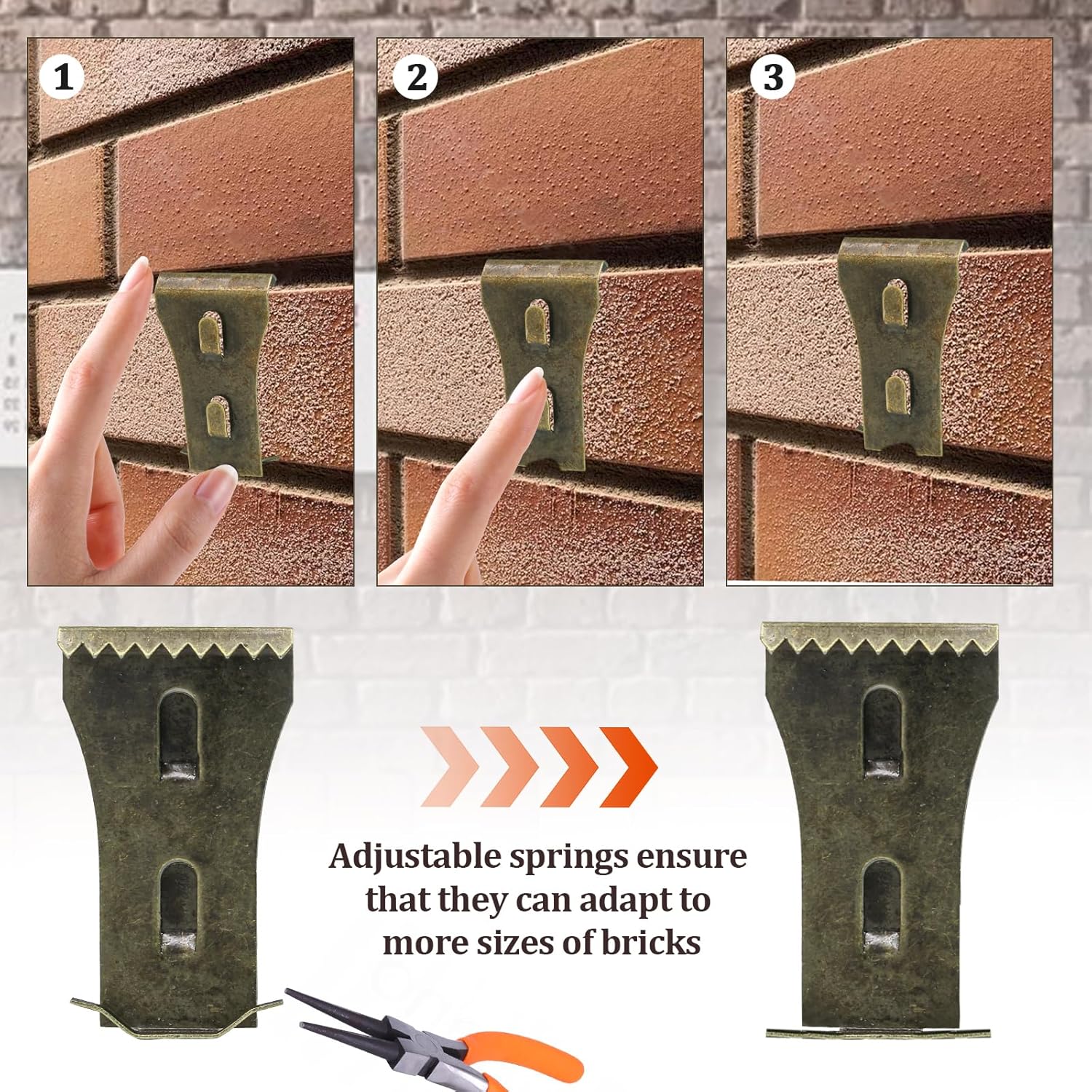 Biaungdo 8 Pcs Brick Wall Clips, Steel Brick Hook Clips, Heavy Duty Metal Brick Wall Hanger for Hanging Outdoors, Outside Home Decor for 2-1/4 to 2-3/8 inches Bricks(Red Bronze) - Image 2