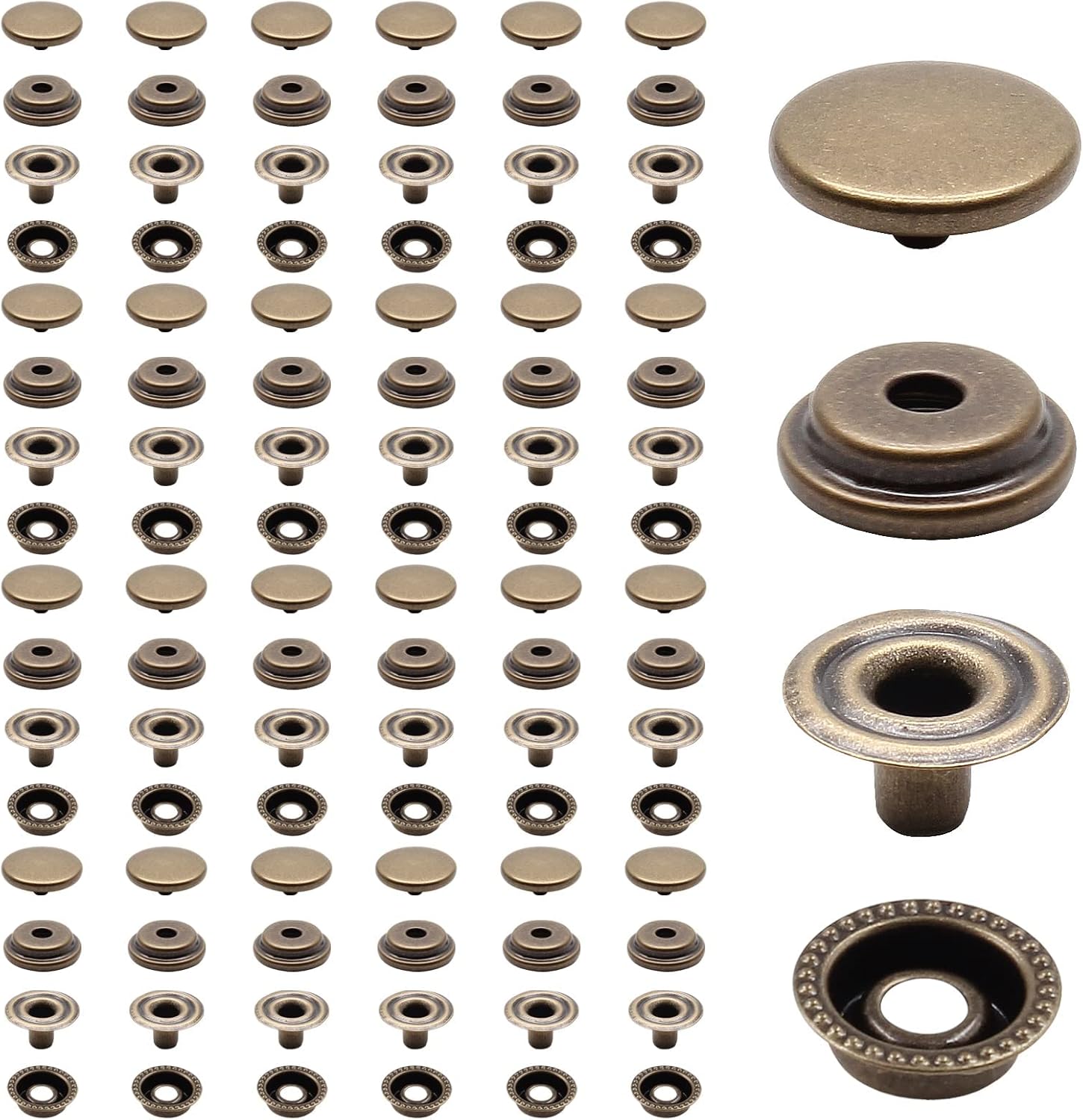 Biaungdo 200pc 15mm Heavy Duty Snap Fasteners Kit, Metal Leather Snap Button Press Stud Cap for Canvas, Marine, Boat, Bronzer (4 Components, 50pc Each) - Image 1