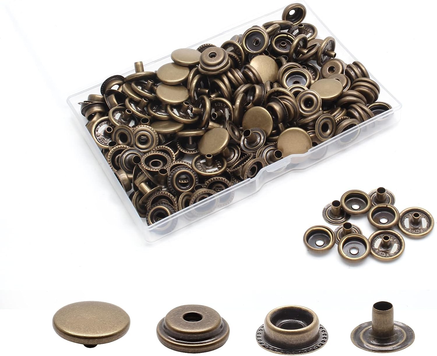 Biaungdo 200pc 15mm Heavy Duty Snap Fasteners Kit, Metal Leather Snap Button Press Stud Cap for Canvas, Marine, Boat, Bronzer (4 Components, 50pc Each) - Image 3