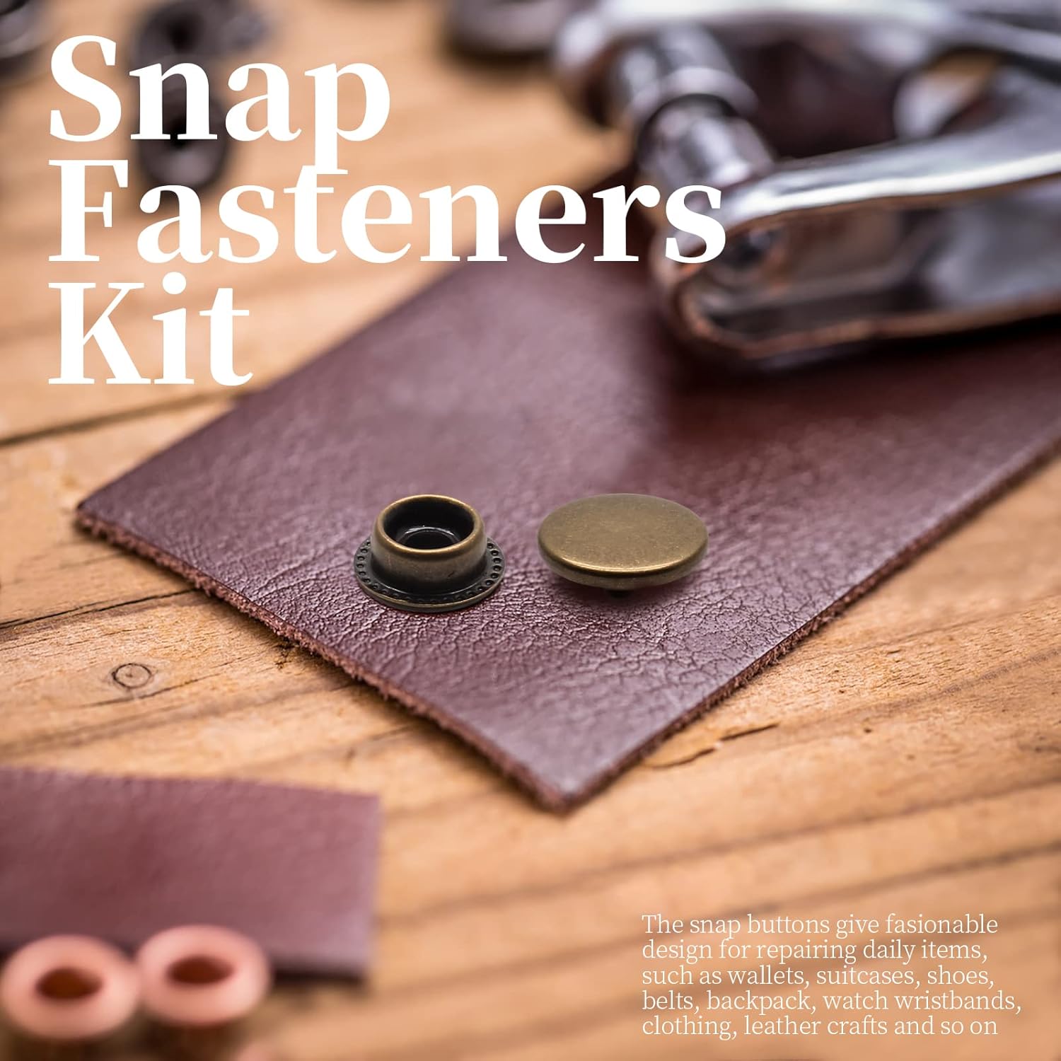 Biaungdo 200pc 15mm Heavy Duty Snap Fasteners Kit, Metal Leather Snap Button Press Stud Cap for Canvas, Marine, Boat, Bronzer (4 Components, 50pc Each) - Image 7