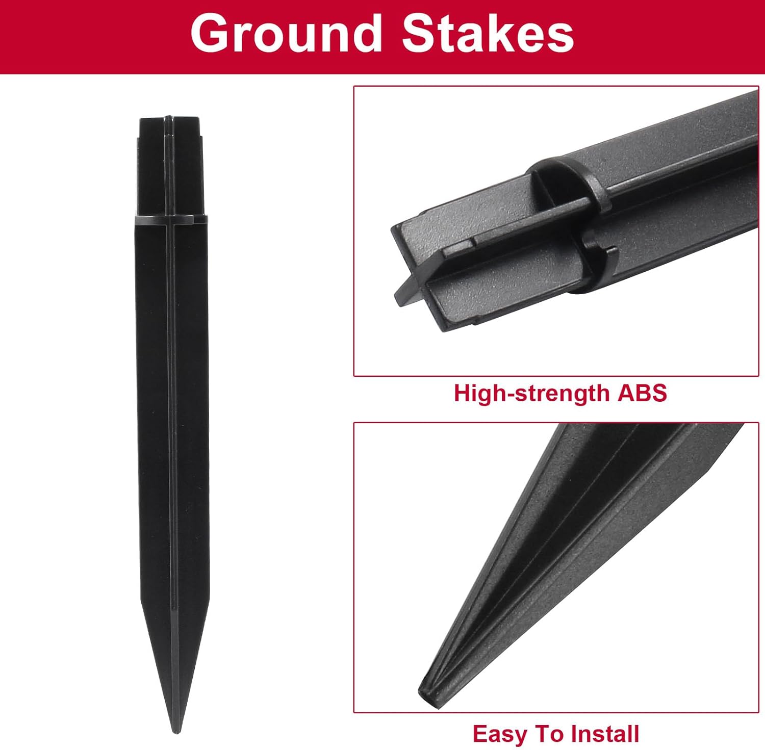Biaungdo 12 Pcs Ground Spike, 8.25 Inch Black Reinforced Plastic Ground Spikes ABS Lights Replacement Stakes Yard Stakes for Solar Pathway Torch Garden Lights - Image 3