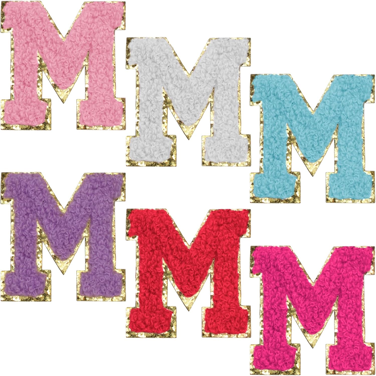 Biaungdo Self Adhesive Chenille Letter Patches, 6 Pcs 2 Inch Varsity Letter Patches Iron on Letter Patches Chenille Patch Large Letter Stickers for Clothes Hats DIY Supplies(Mixed Color, M) - Image 1