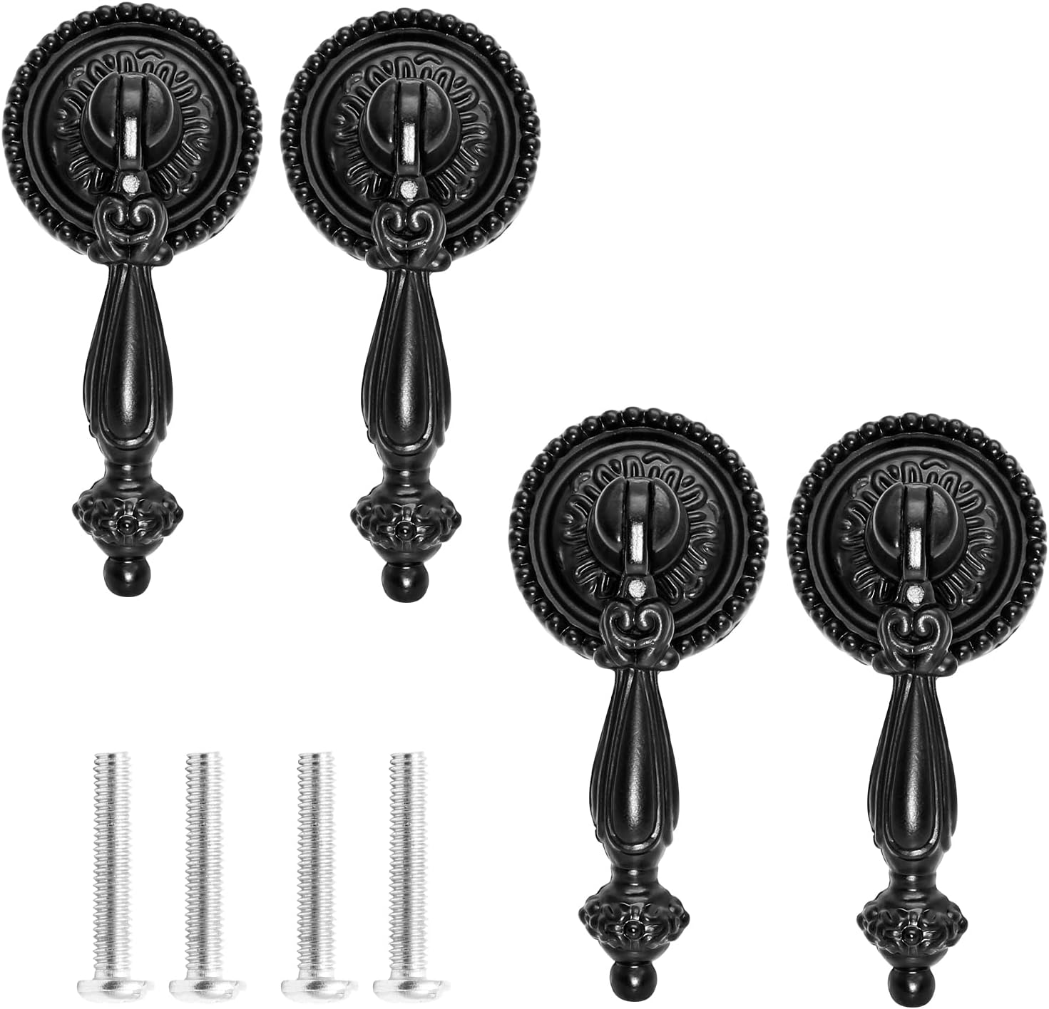 Biaungdo 4 Pack Antique Cabinet Pulls, Cabinet Pull Handle Knobs, Zinc Alloy Antique Decorative Handle Drawer Cabinet Teardrop Pull Knobs with Mounting Screws - Black - Image 1