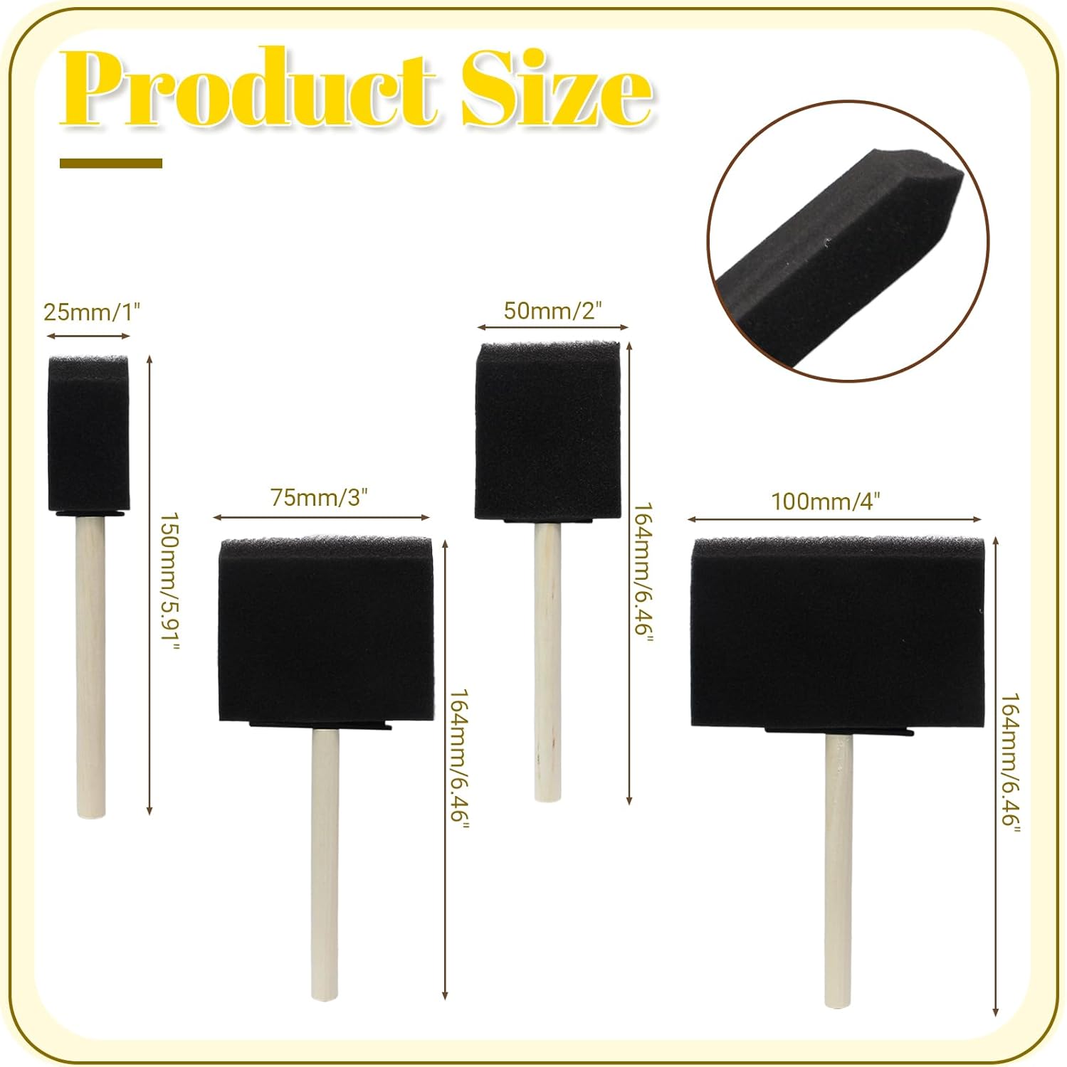 Biaungdo 4 Pcs 4 Sizes Foam Paint Brushes, Foam Sponge Brush for Painting, Sponge Paint Brushes with Wood Handle for Varnishes, Staining, DIY Crafting - Image 2