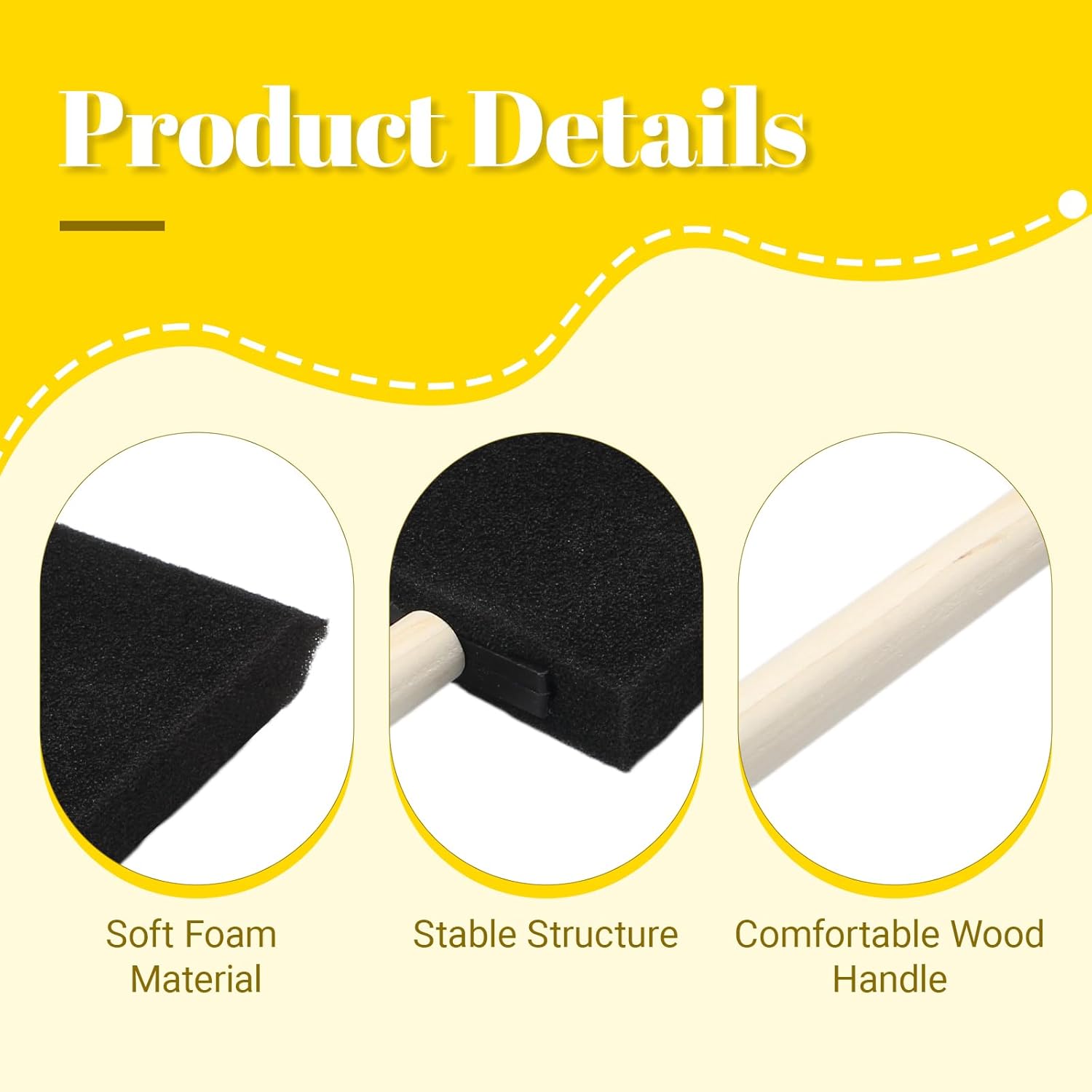 Biaungdo 4 Pcs 4 Sizes Foam Paint Brushes, Foam Sponge Brush for Painting, Sponge Paint Brushes with Wood Handle for Varnishes, Staining, DIY Crafting - Image 4