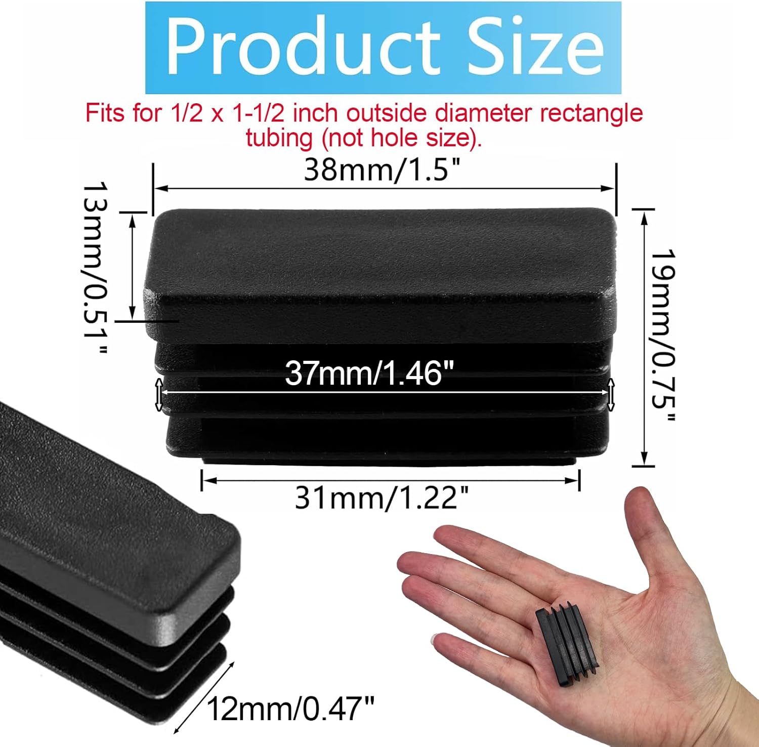 Biaungdo 24 Pack Rectangle Plastic Chair Leg Caps, 1/2