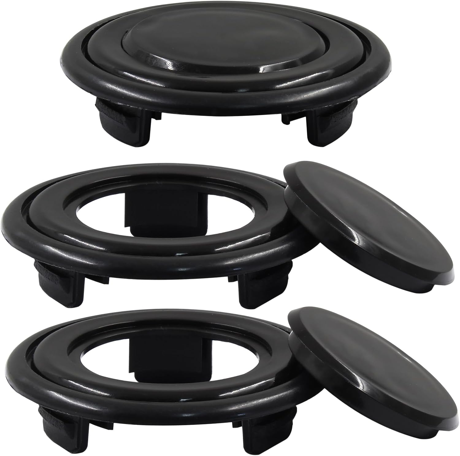 Biaungdo 2 Sets 3 Inch Outdoor Patio Table Umbrella Hole Ring and Cap Set, Standard Size Garden Beach Tablet Thicker Hole Ring Plug and Cap Set(Black, Compatible 32-48mm Umbrella Tube) - Image 1