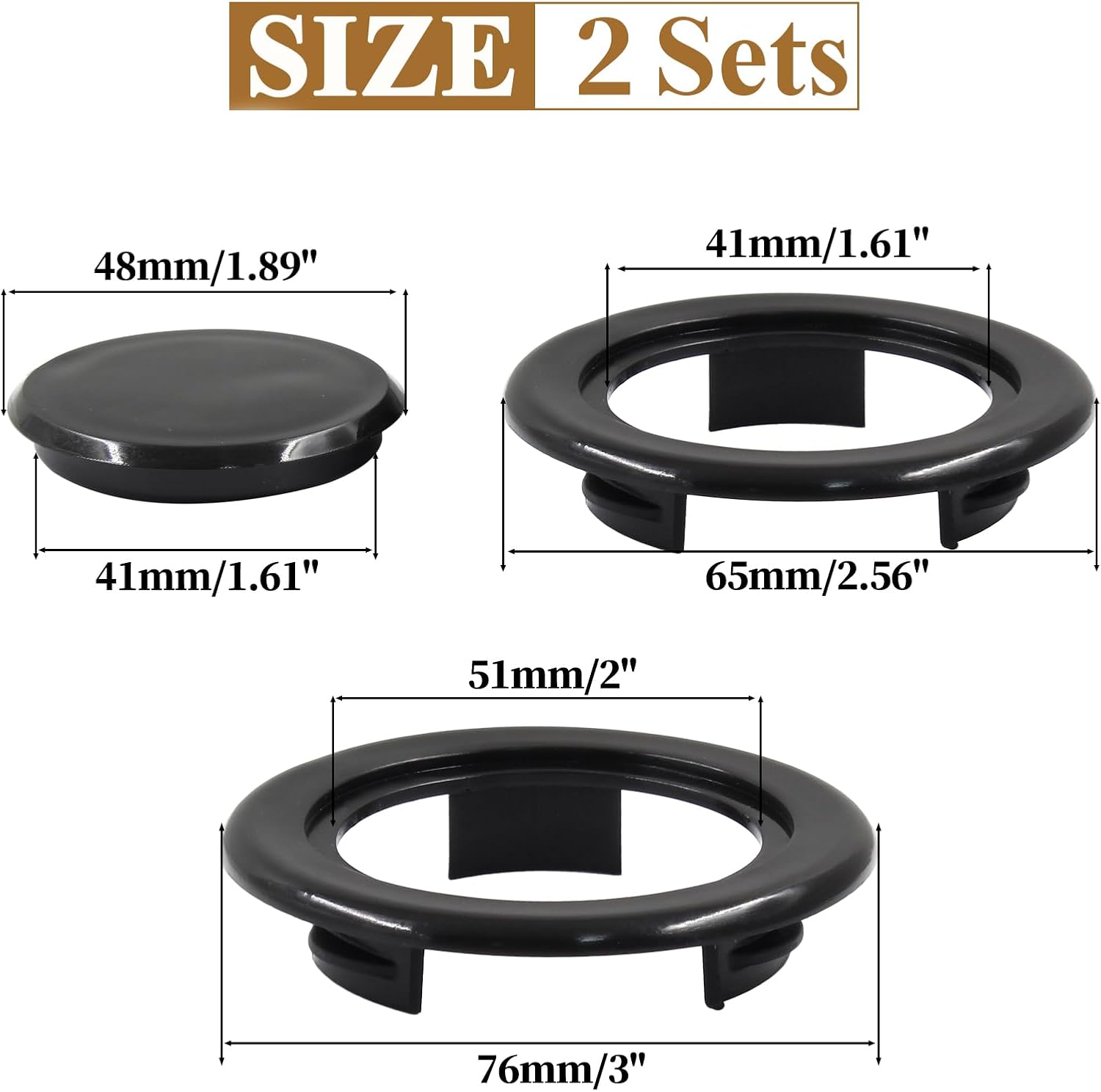 Biaungdo 2 Sets 3 Inch Outdoor Patio Table Umbrella Hole Ring and Cap Set, Standard Size Garden Beach Tablet Thicker Hole Ring Plug and Cap Set(Black, Compatible 32-48mm Umbrella Tube) - Image 2