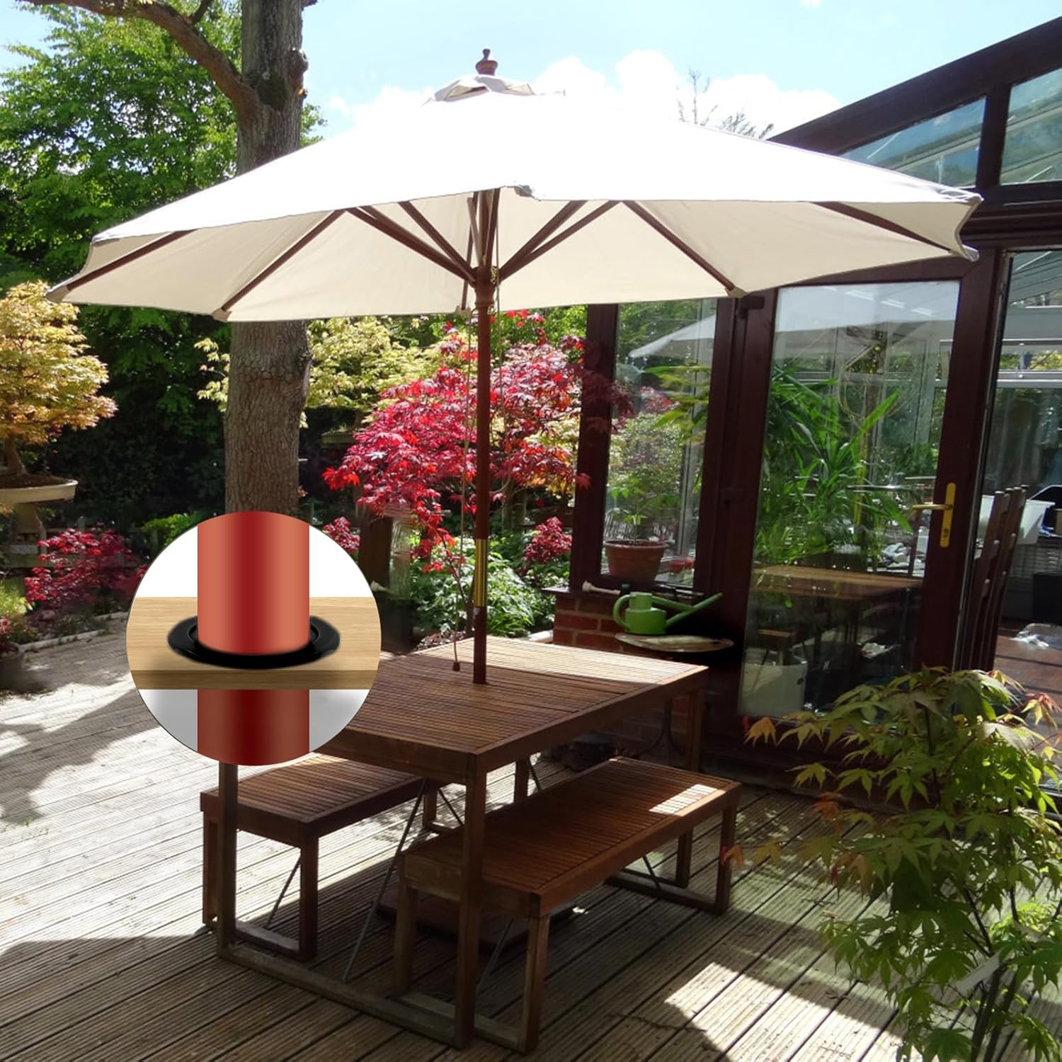 Biaungdo 2 Sets 3 Inch Outdoor Patio Table Umbrella Hole Ring and Cap Set, Standard Size Garden Beach Tablet Thicker Hole Ring Plug and Cap Set(Black, Compatible 32-48mm Umbrella Tube) - Image 5