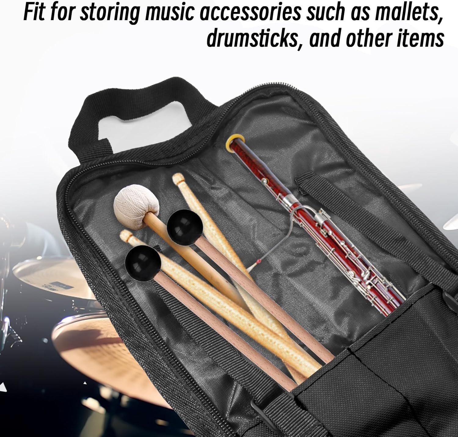 Biaungdo Drumstick Bag, Black Portable Drum Stick Bag, Small Drumstick Case Holder for Drum Mallets and Percussion Sticks - Image 3
