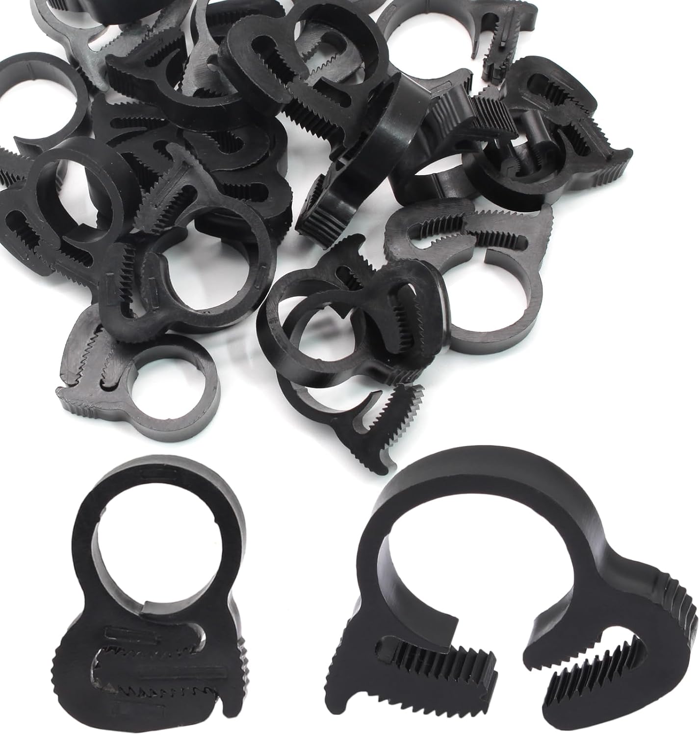 Biaungdo 20 Pack Black Double Gripping Nylon Hose Clamps, 12.3-13.3 mm Heavy Duty Snap Grip Plastic Clamps Adjustable Ratcheting Clamp - Image 1