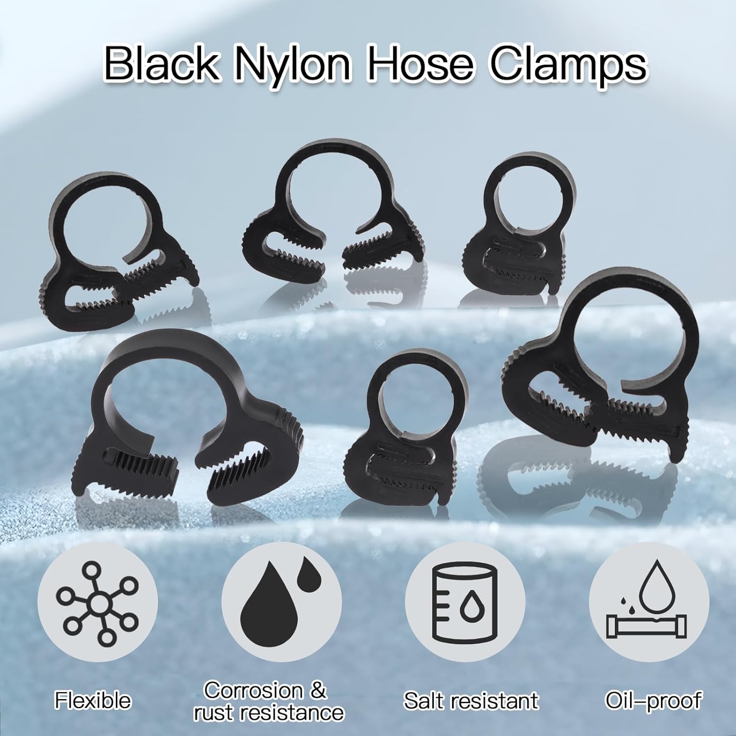 Biaungdo 20 Pack Black Double Gripping Nylon Hose Clamps, 12.3-13.3 mm Heavy Duty Snap Grip Plastic Clamps Adjustable Ratcheting Clamp - Image 3