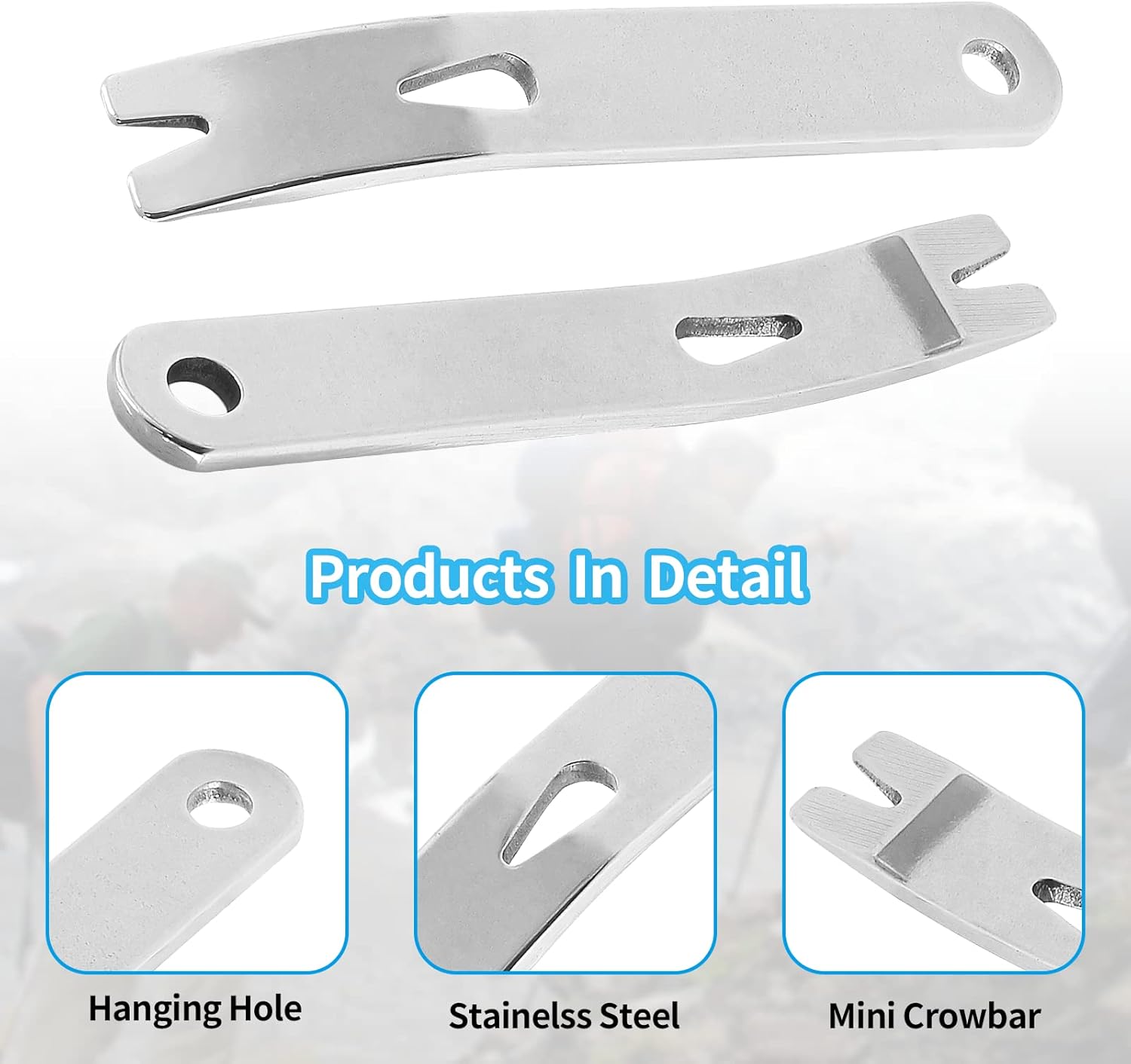 Biaungdo 4 Pcs Mini Crank Crowbar, Stainless Steel Mini EDC Pry Bar Keychain Multi-function Pocket EDC Tools Survival Scraper Opener for Outdoor, Indoors(3 Inch) - Image 3