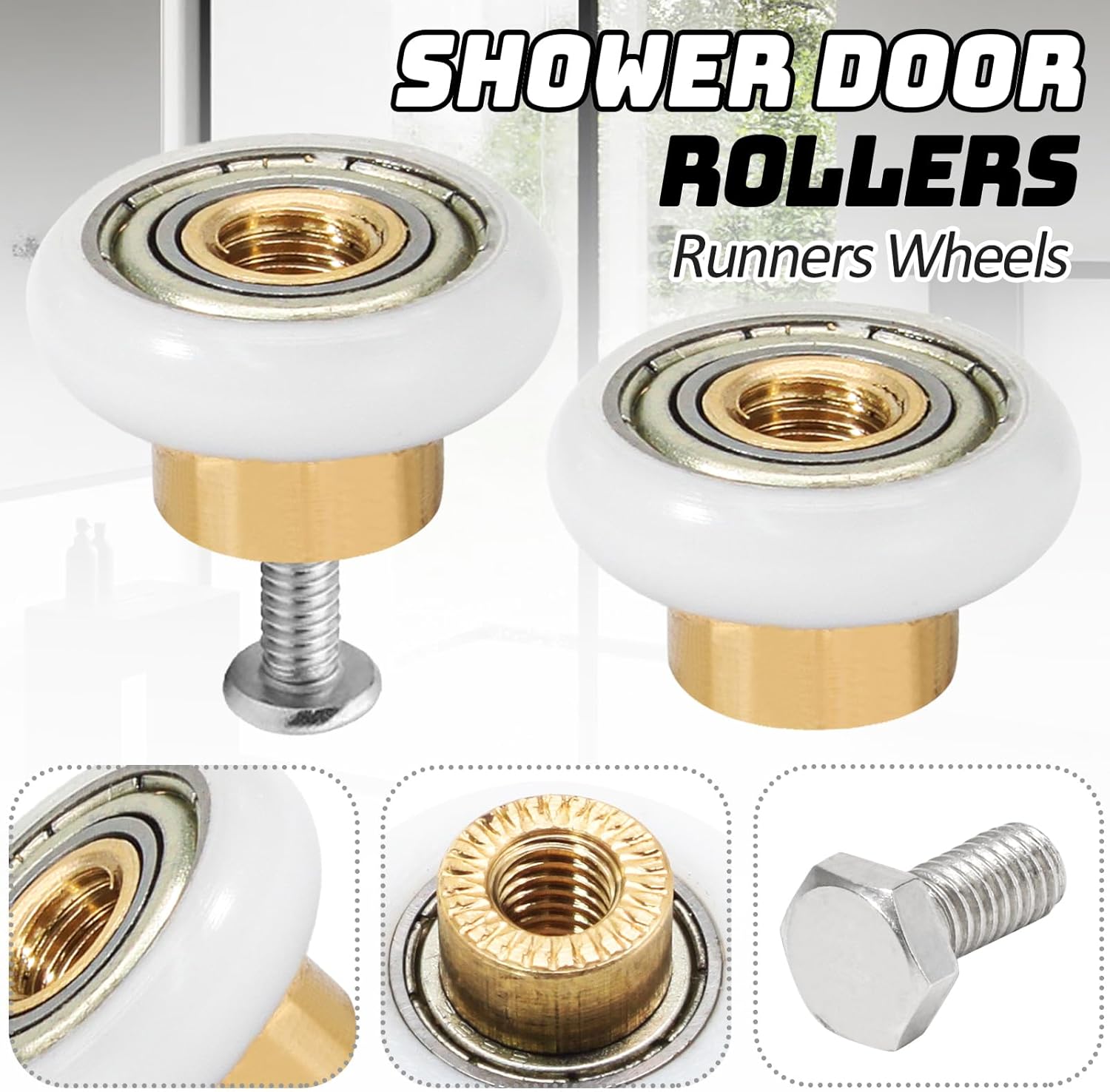Biaungdo 4 Sets Shower Door Rollers, 19 mm Shower Door Rollers Runners Wheels Replacement Part, Bathroom Glass Door Roller Wheel Sliding Shower Door Runner - Image 2