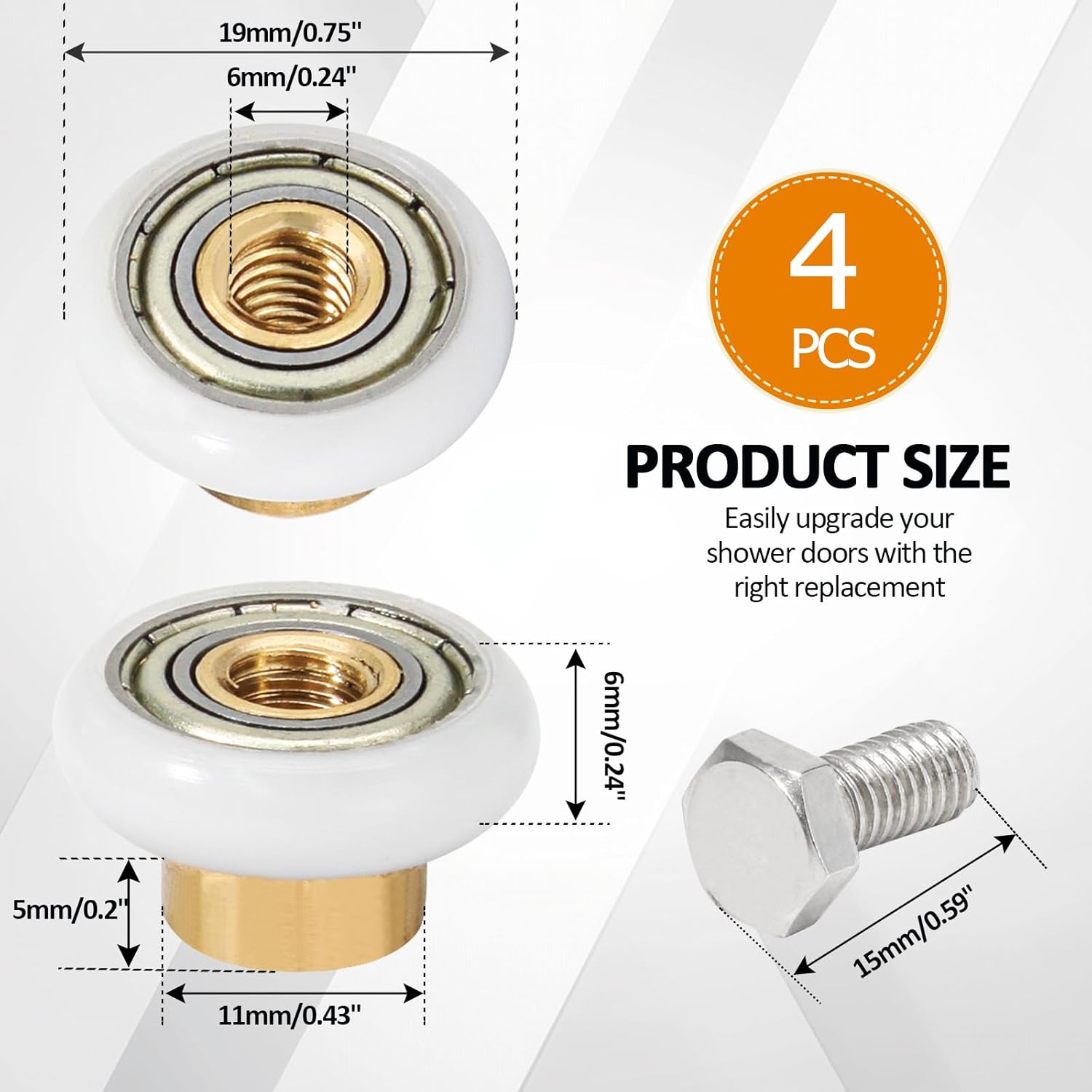 Biaungdo 4 Sets Shower Door Rollers, 19 mm Shower Door Rollers Runners Wheels Replacement Part, Bathroom Glass Door Roller Wheel Sliding Shower Door Runner - Image 4