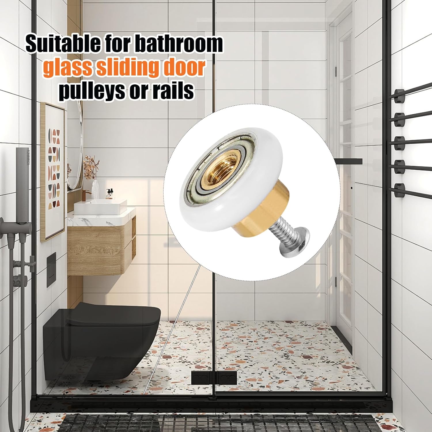 Biaungdo 4 Sets Shower Door Rollers, 19 mm Shower Door Rollers Runners Wheels Replacement Part, Bathroom Glass Door Roller Wheel Sliding Shower Door Runner - Image 5