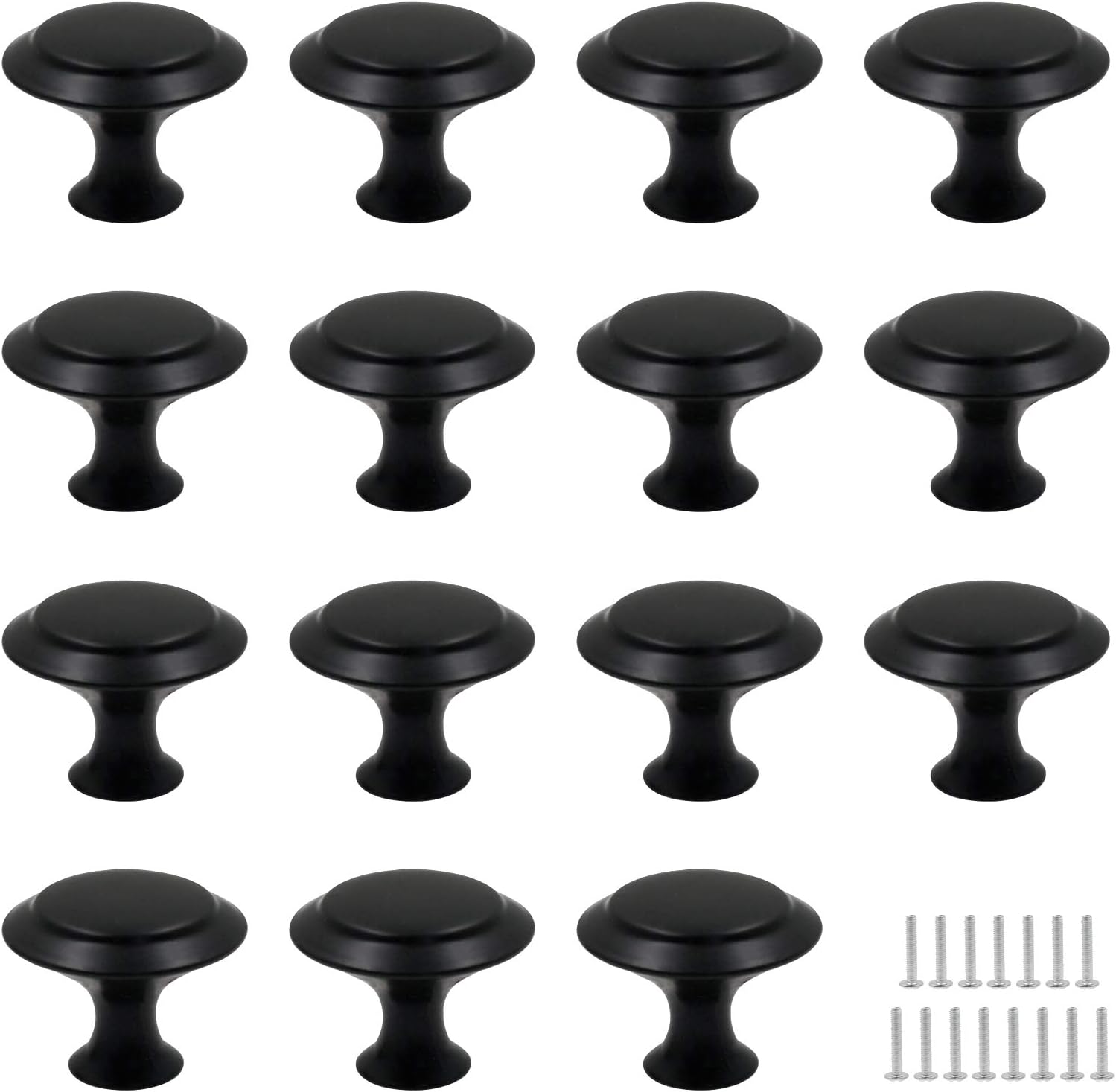Biaungdo 15 Pack 1Inch Flat Black Kitchen Cabinet Knobs Drawer Dresser Handles Knobs, Round Drawer Handles - Image 1